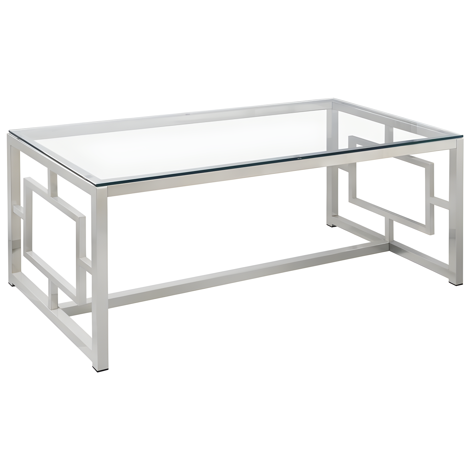 Rectangular Silver Metal and Glass Coffee Table