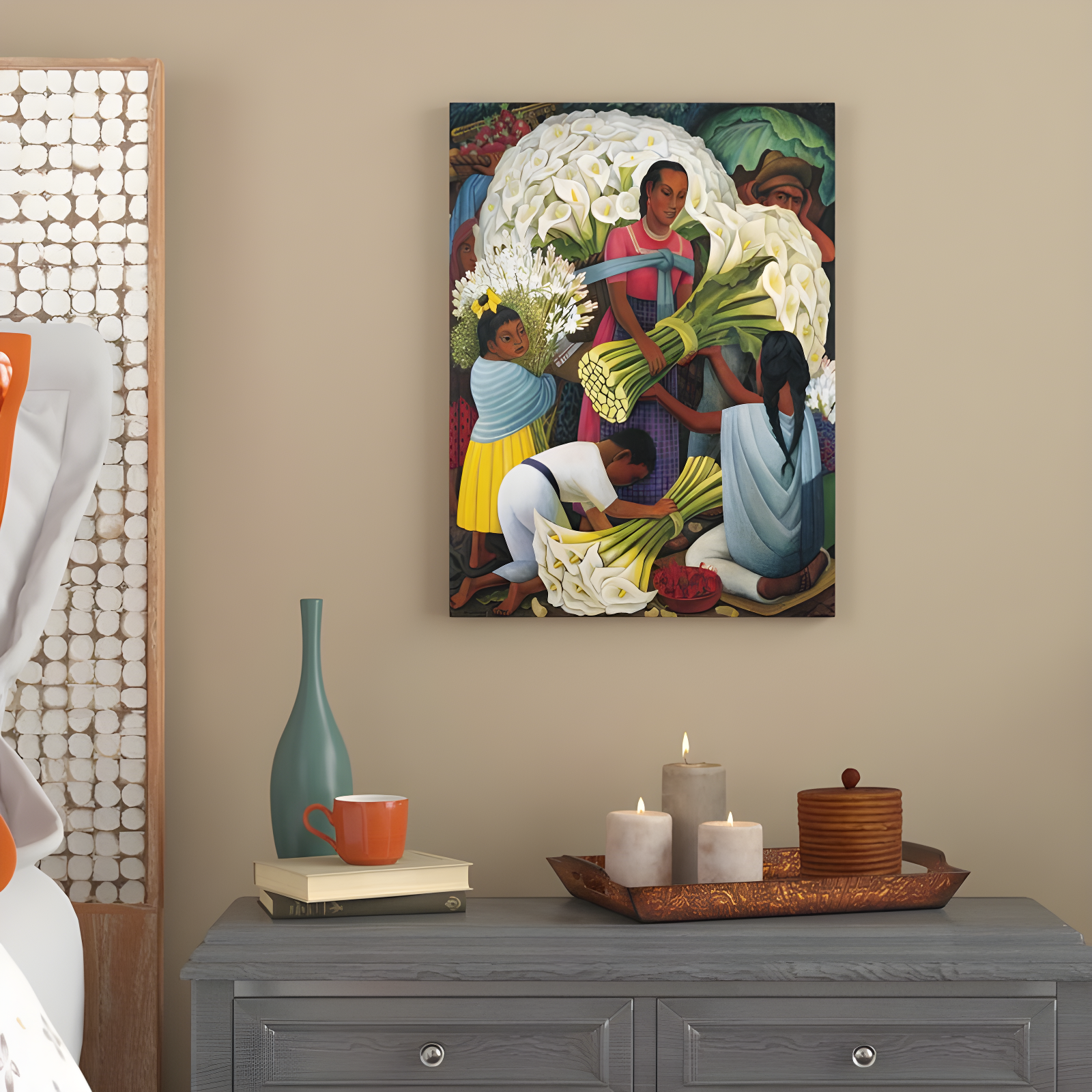 Diego Rivera 'The Flower Vendor' Colorful Canvas Art Print