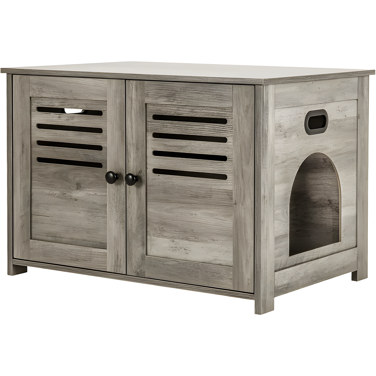 Gray Wash Wood Louvered Cat Litter Box Enclosure
