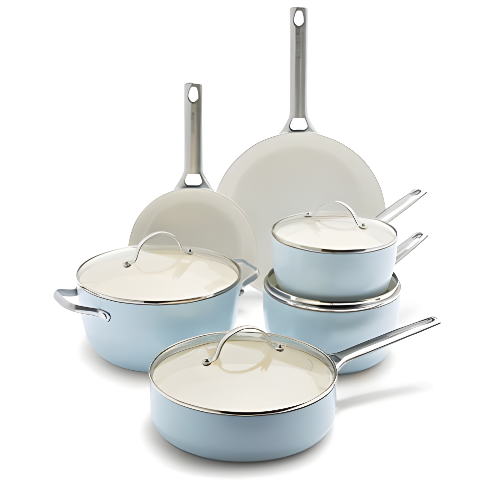 Padova Light Blue 10-Piece Hard Anodized Nonstick Cookware Set