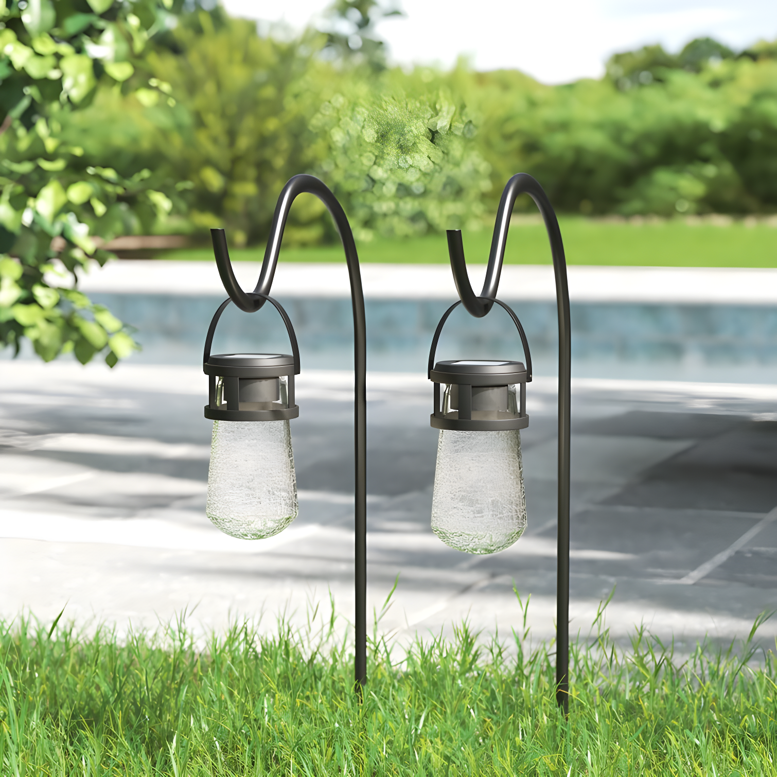 Black Matte Solar LED Pathway Lights with Crackle Glass, 2-Pack