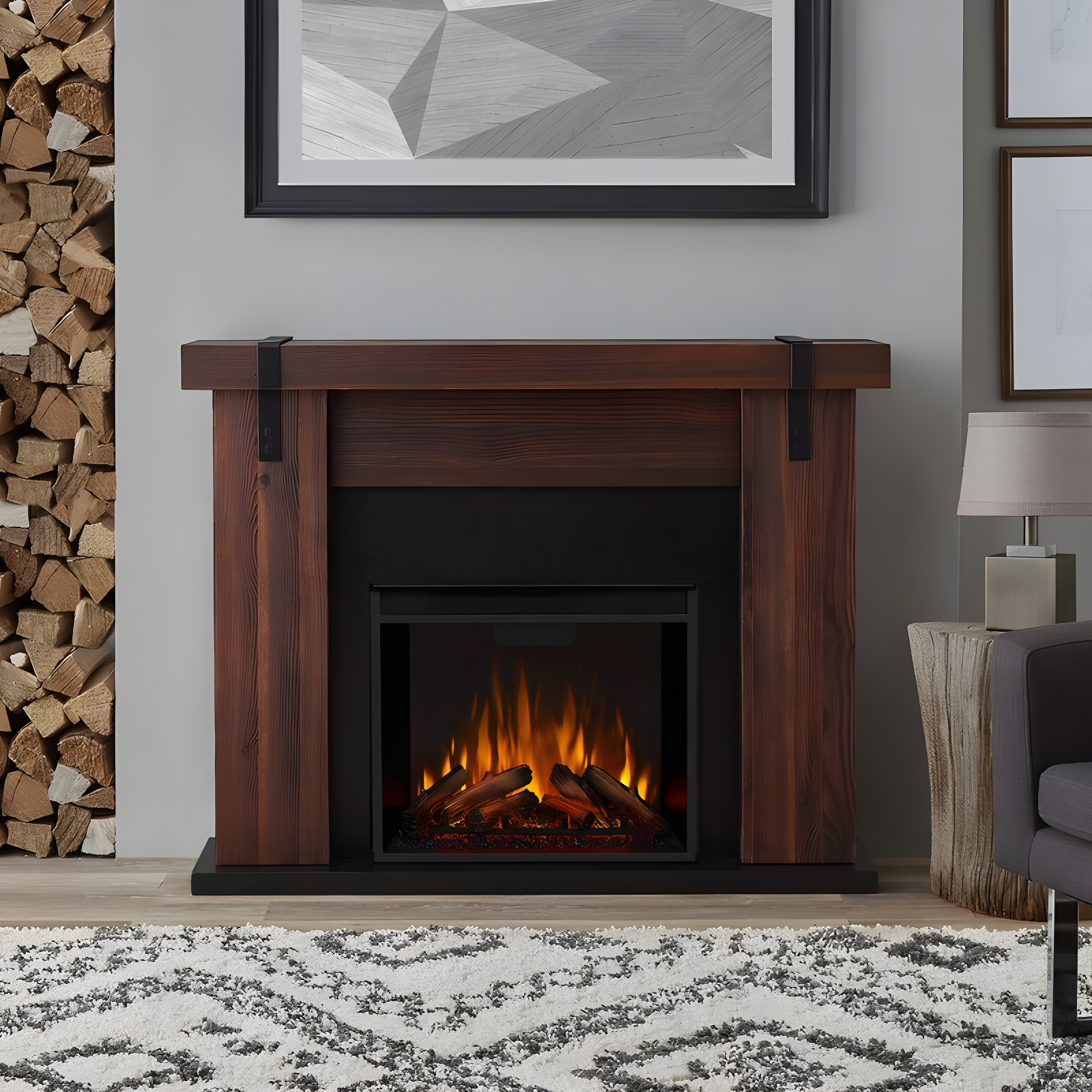 Chestnut Barnwood Free-Standing Electric Fireplace with Mantel