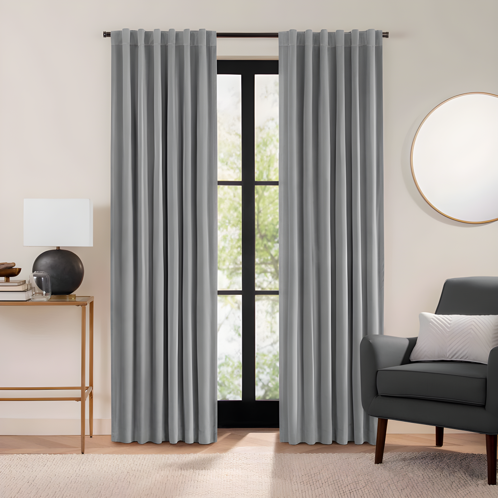 Dark Grey Velvet Blackout Rod Pocket Back Tab Curtain Panel