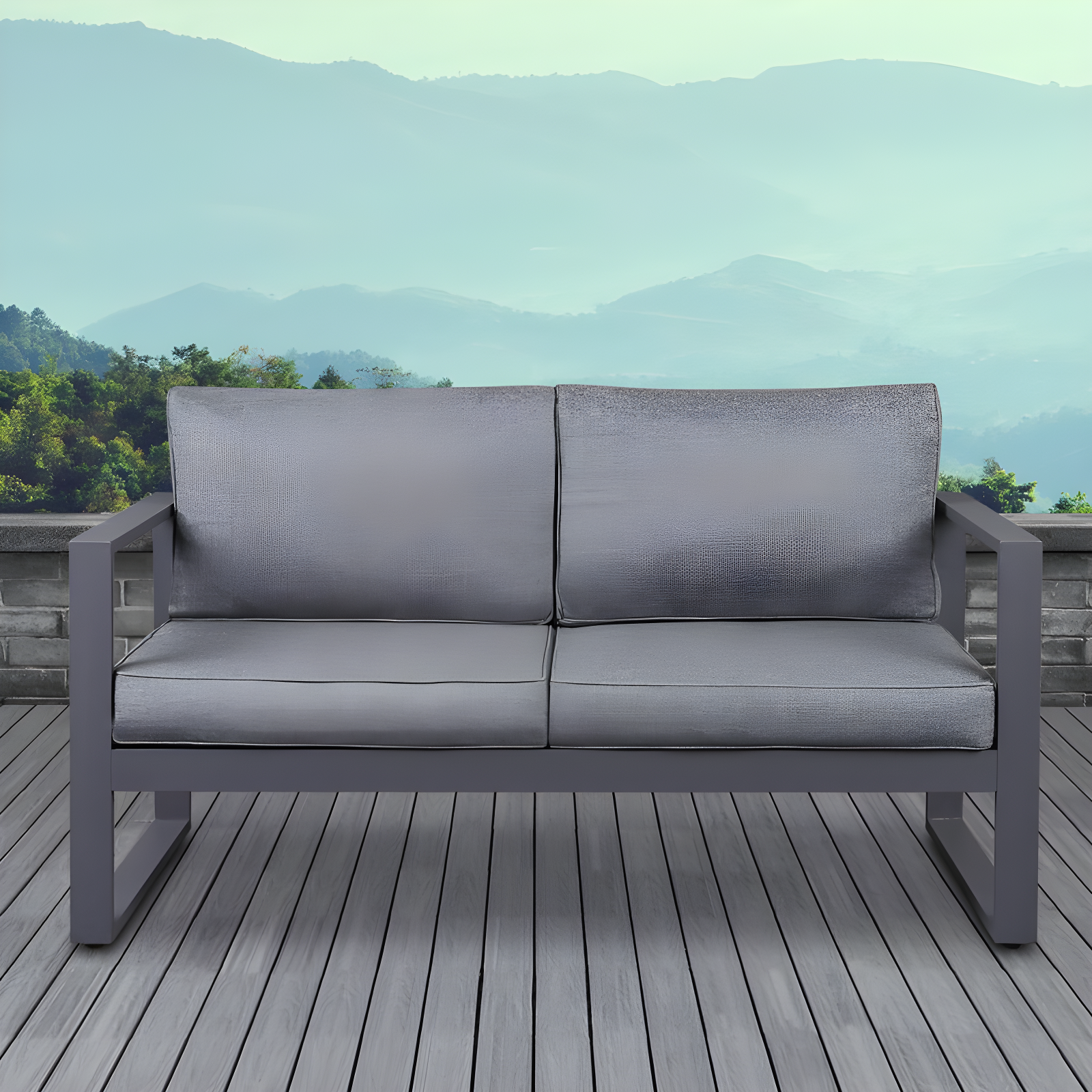 Gray Aluminum Outdoor Loveseat with Cushions, 51" Wide