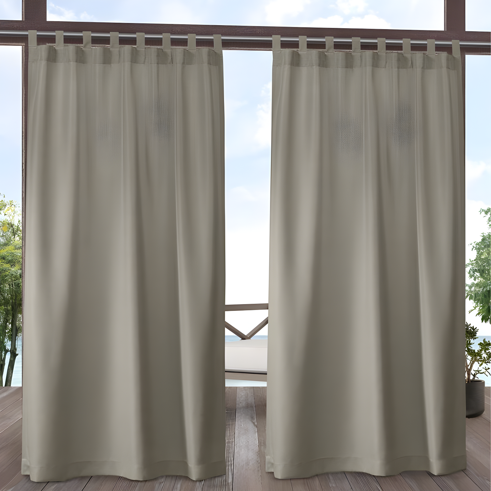 Taupe and Cloud Gray Light-Filtering Polyester Window Curtain Panel Pair