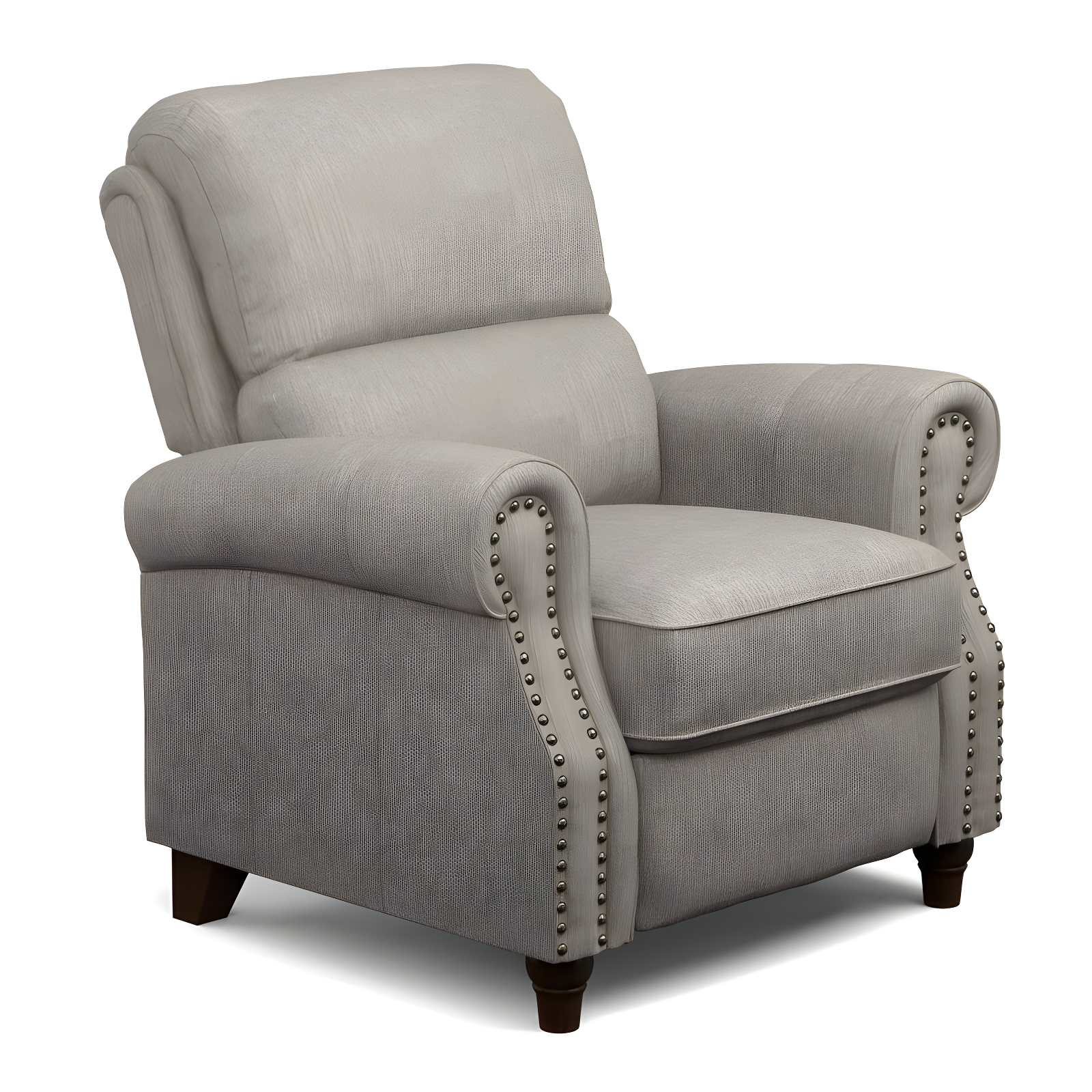 Dove Gray Linen Pushback Recliner with Nailhead Trim