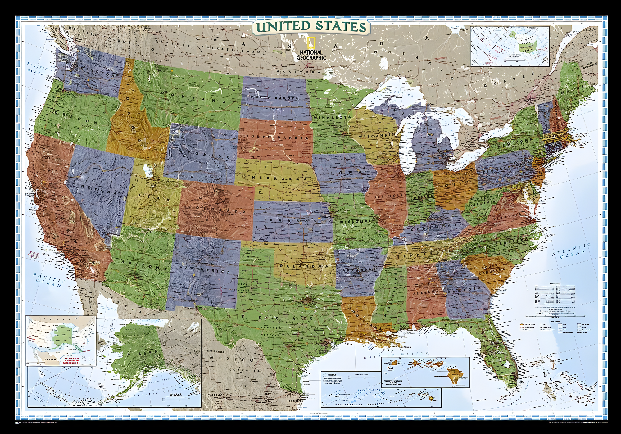 Laminated United States Wall Map with Bright Colors