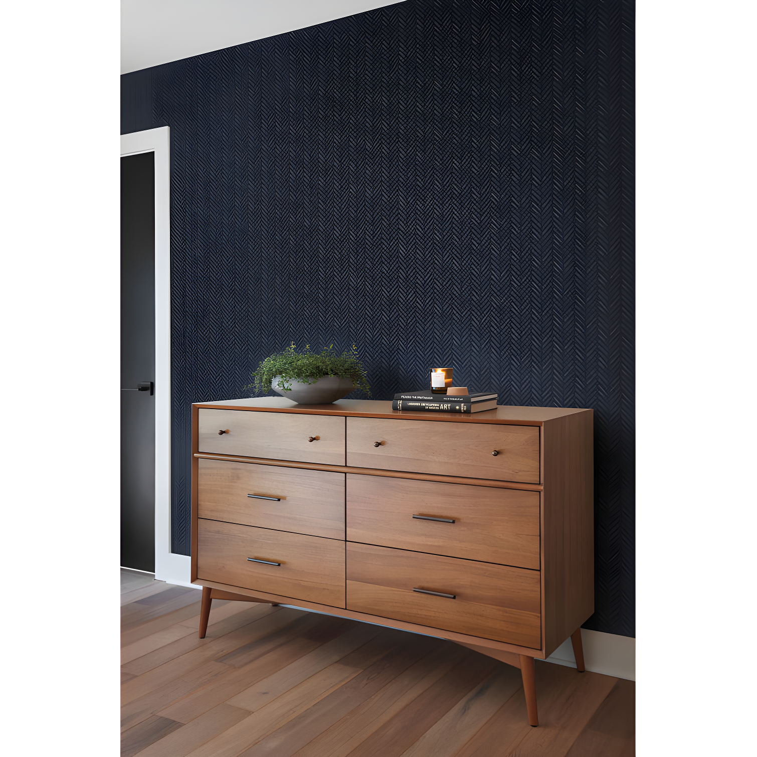 Blue Herringbone Peel and Stick Wallpaper