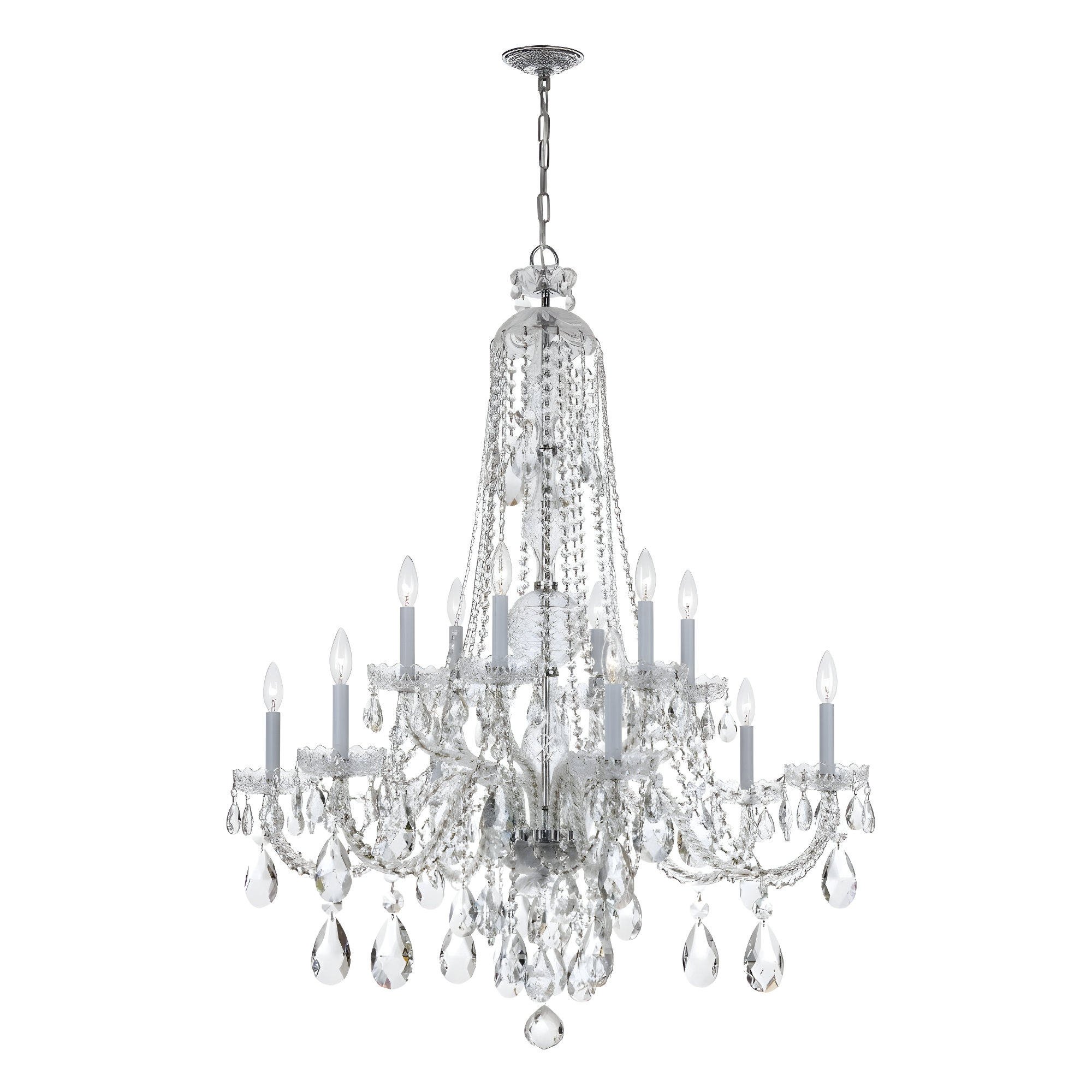 Polished Chrome 12-Light Crystal Candle Chandelier