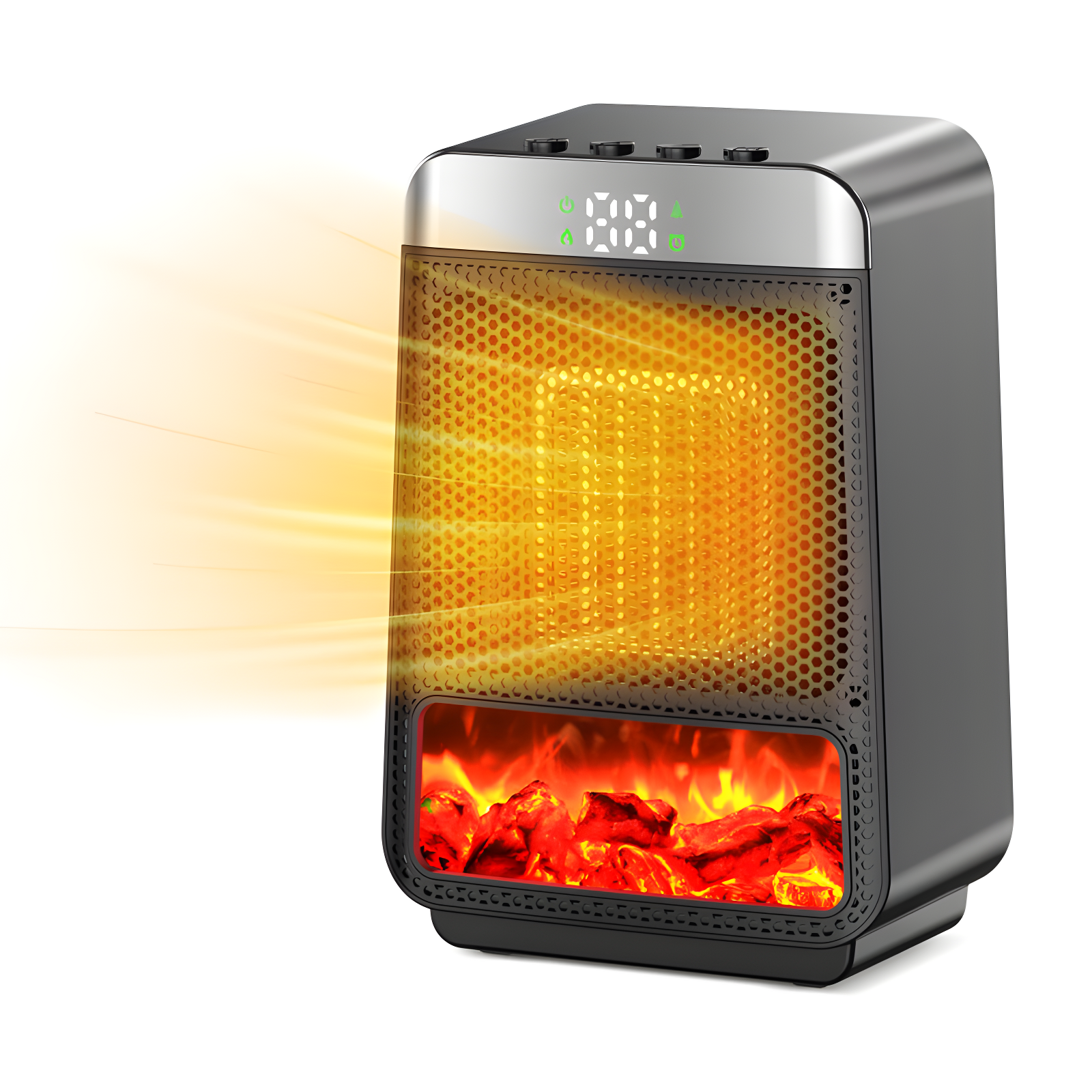 Compact Black Ceramic Electric Space Heater with Thermostat and Ambient Lighting