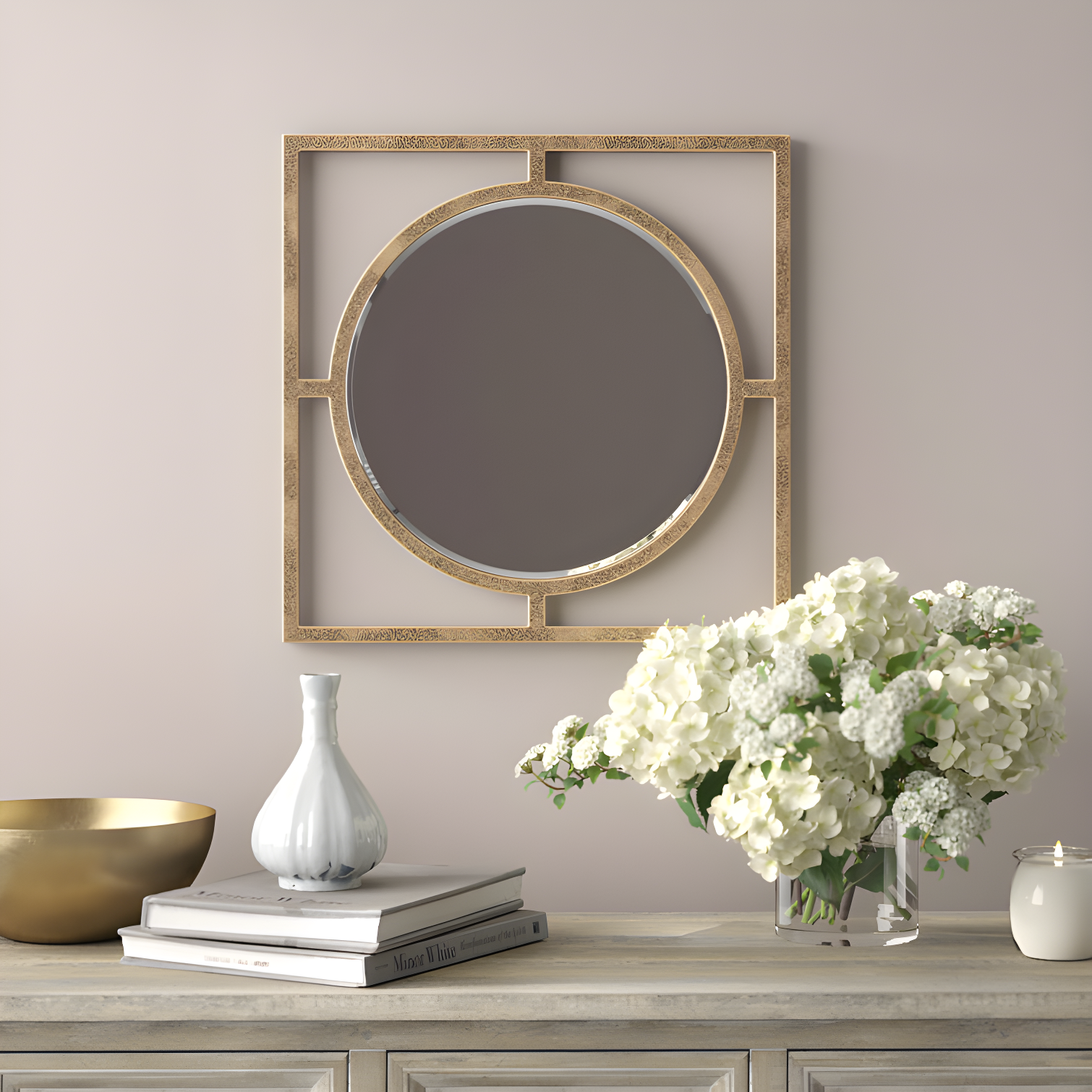 Arnisha Round Gold Iron 18" Floating Frame Mirror