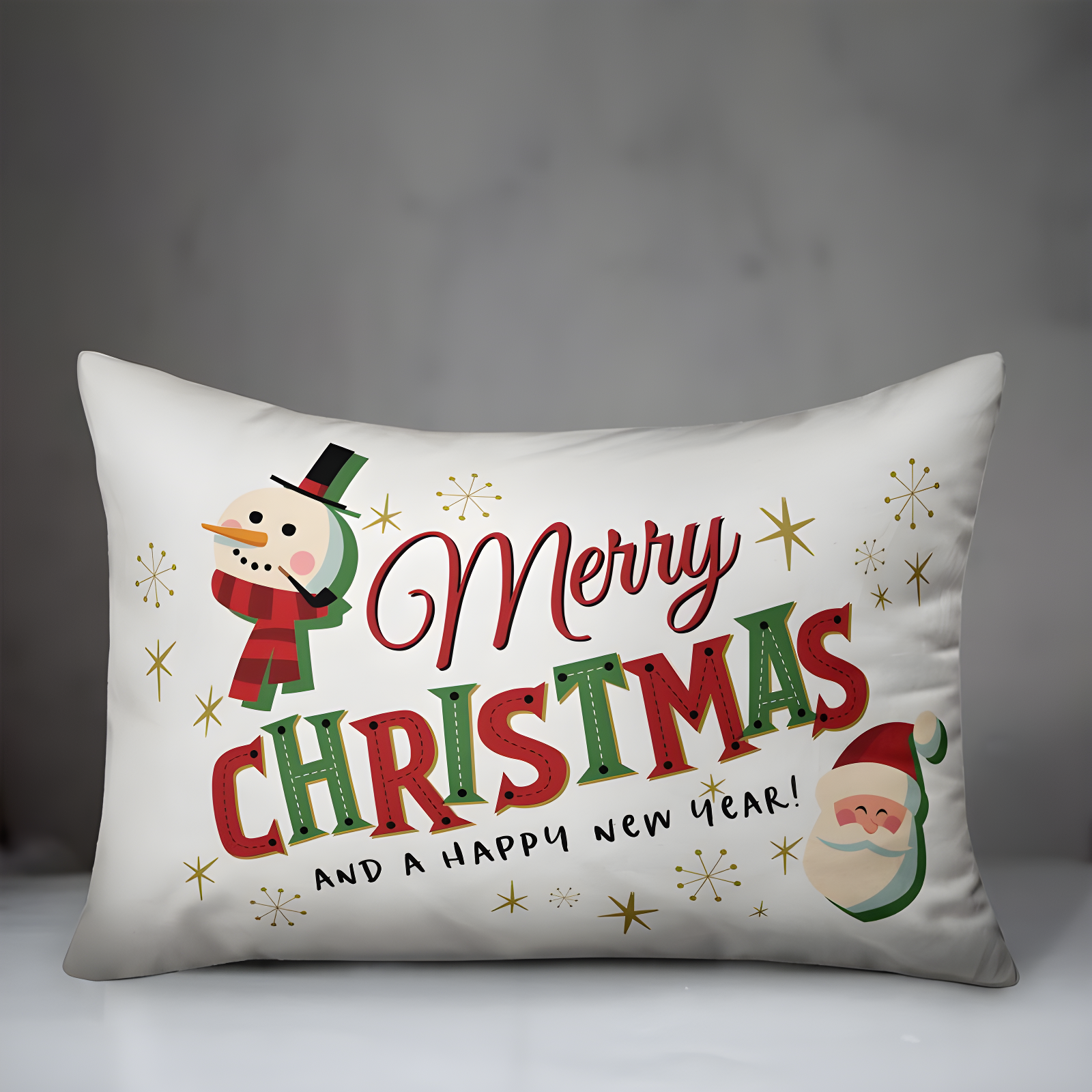 Merry Christmas Polyester Lumbar Pillow Cover