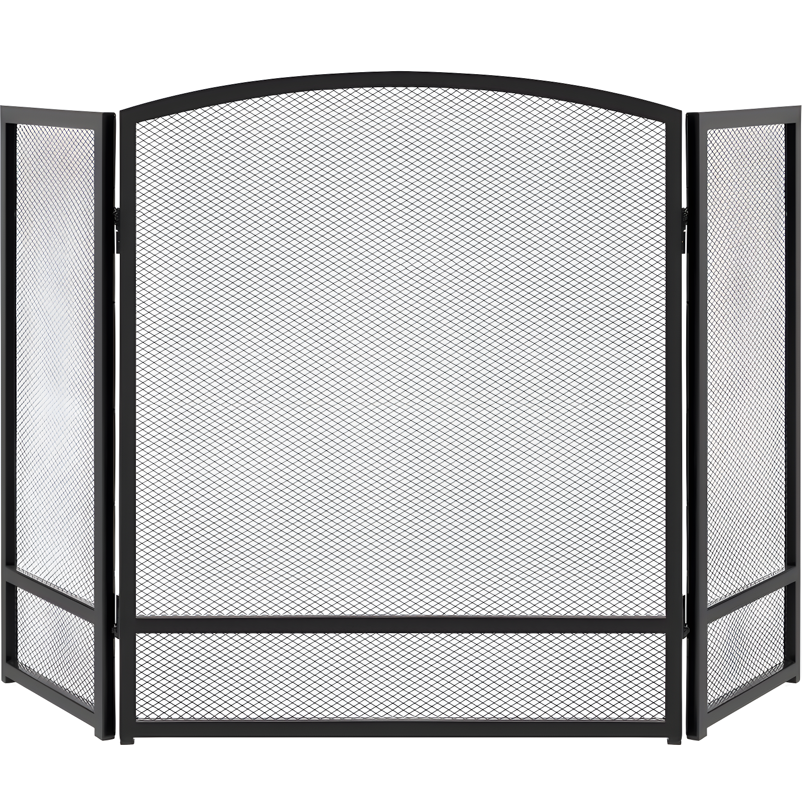 Black Three-Panel Steel Mesh Fireplace Screen