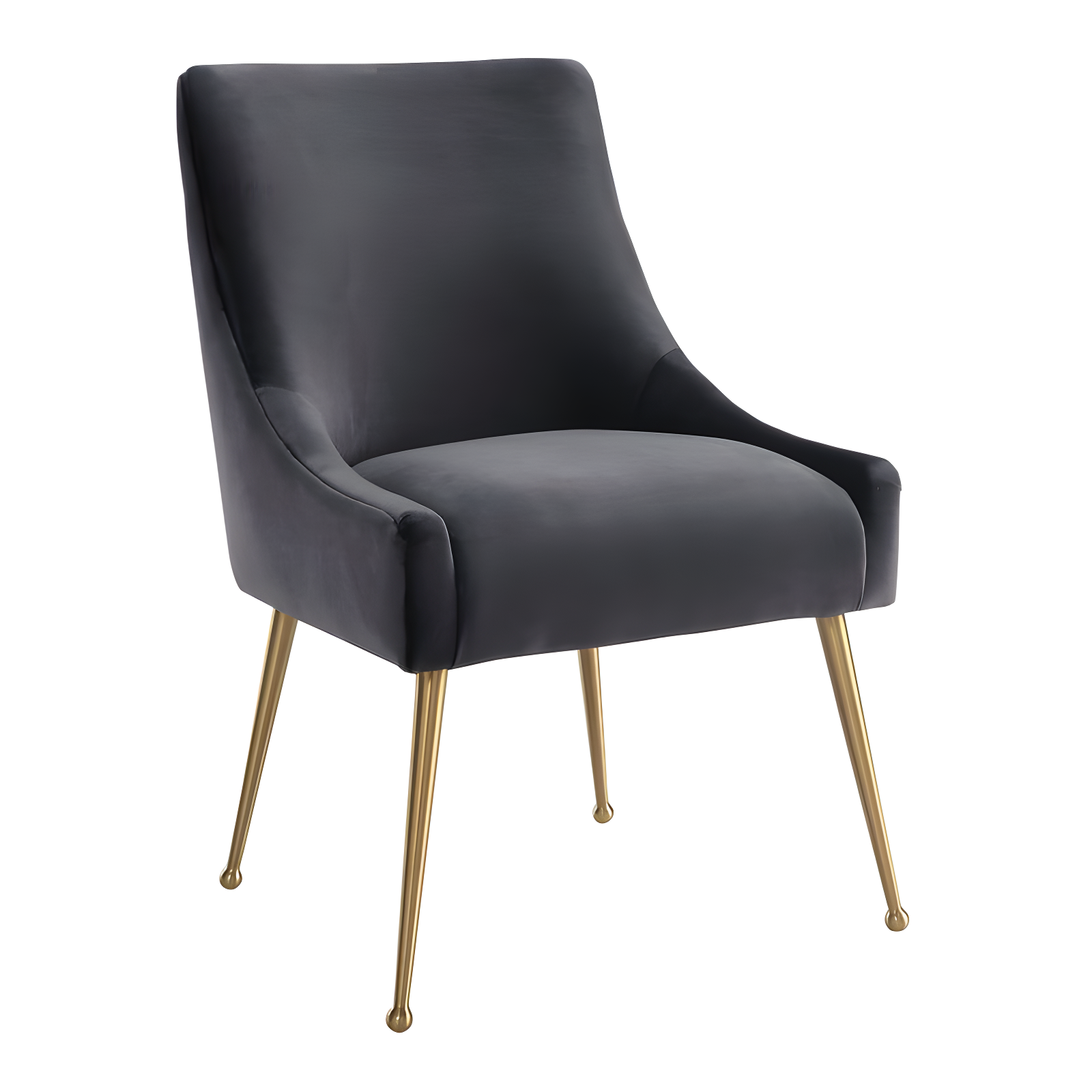 Gray Velvet Upholstered Side Chair with Gold Tapered Legs