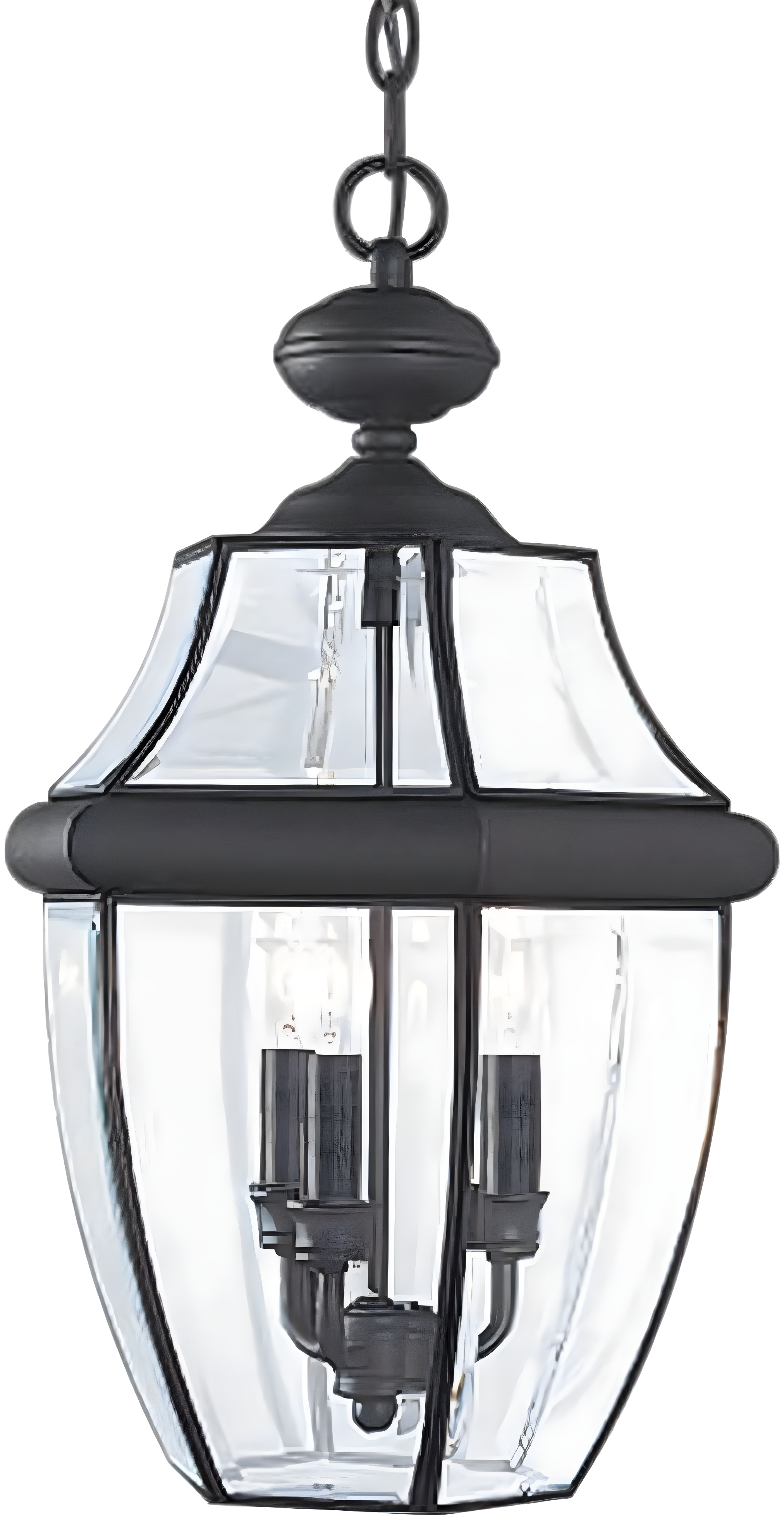 Lancaster Elegance 3-Light Outdoor Pendant in Black with Clear Beveled Glass