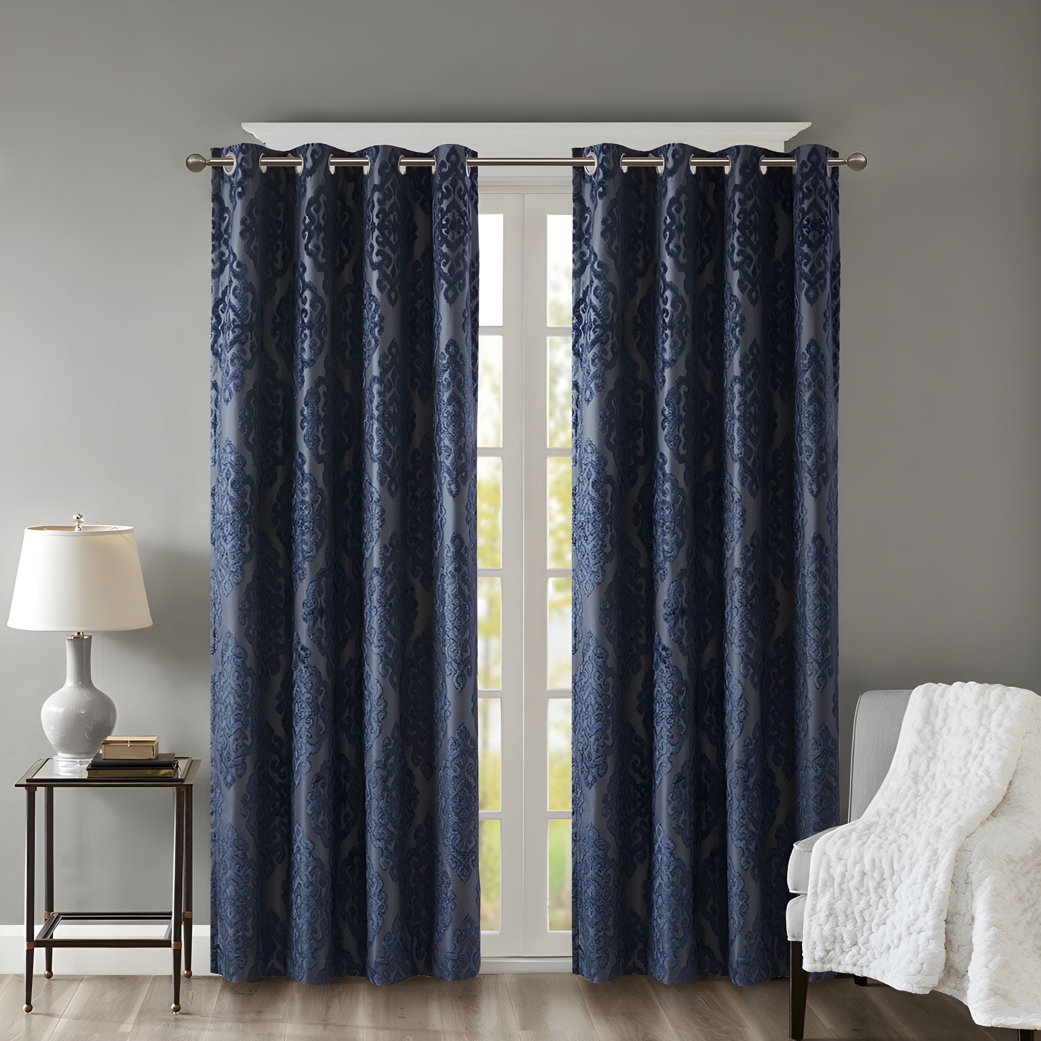 Navy Polyester Blackout Grommet Top Drape Panel