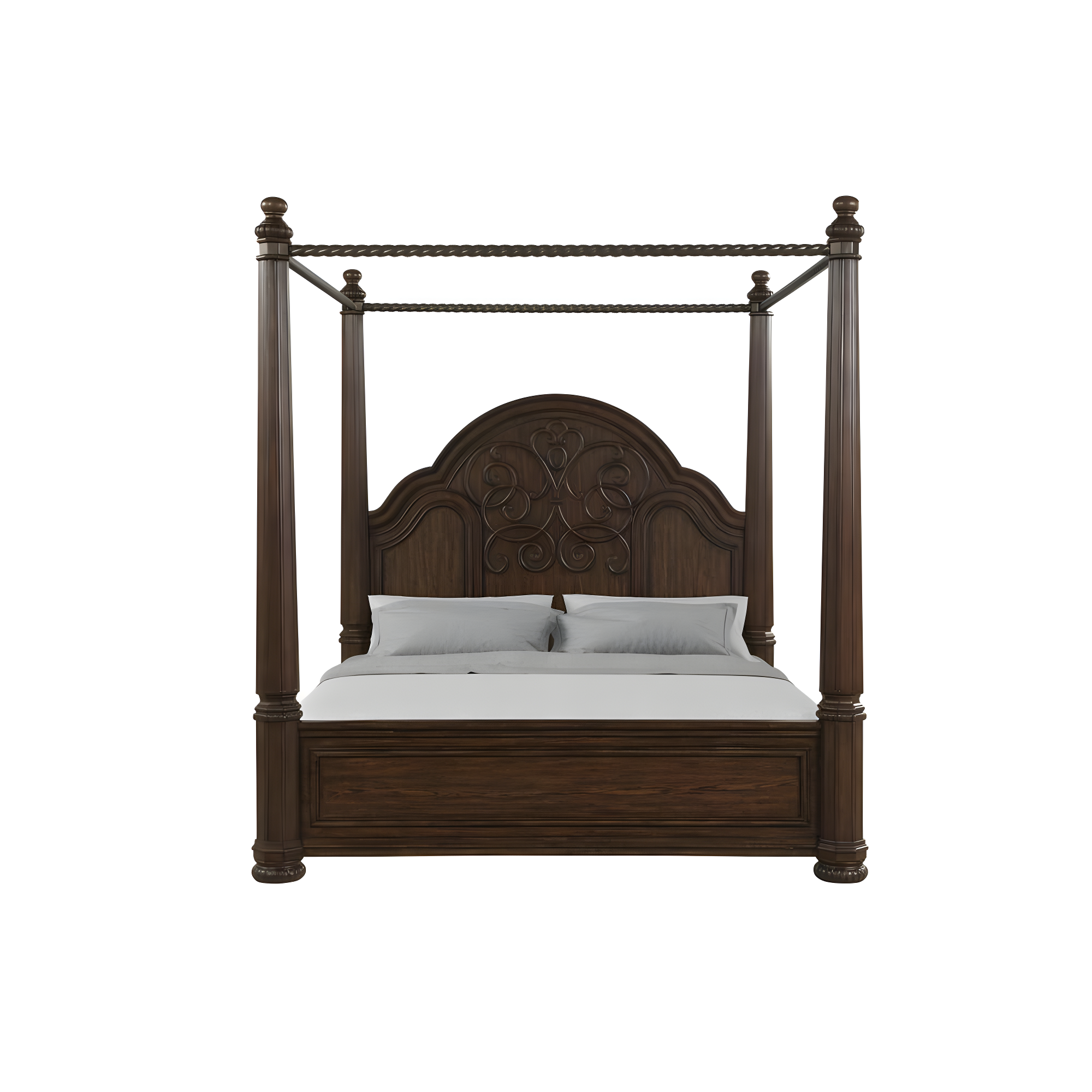 Tuscany Warm Mahogany Queen Canopy Bed with Wood Frame