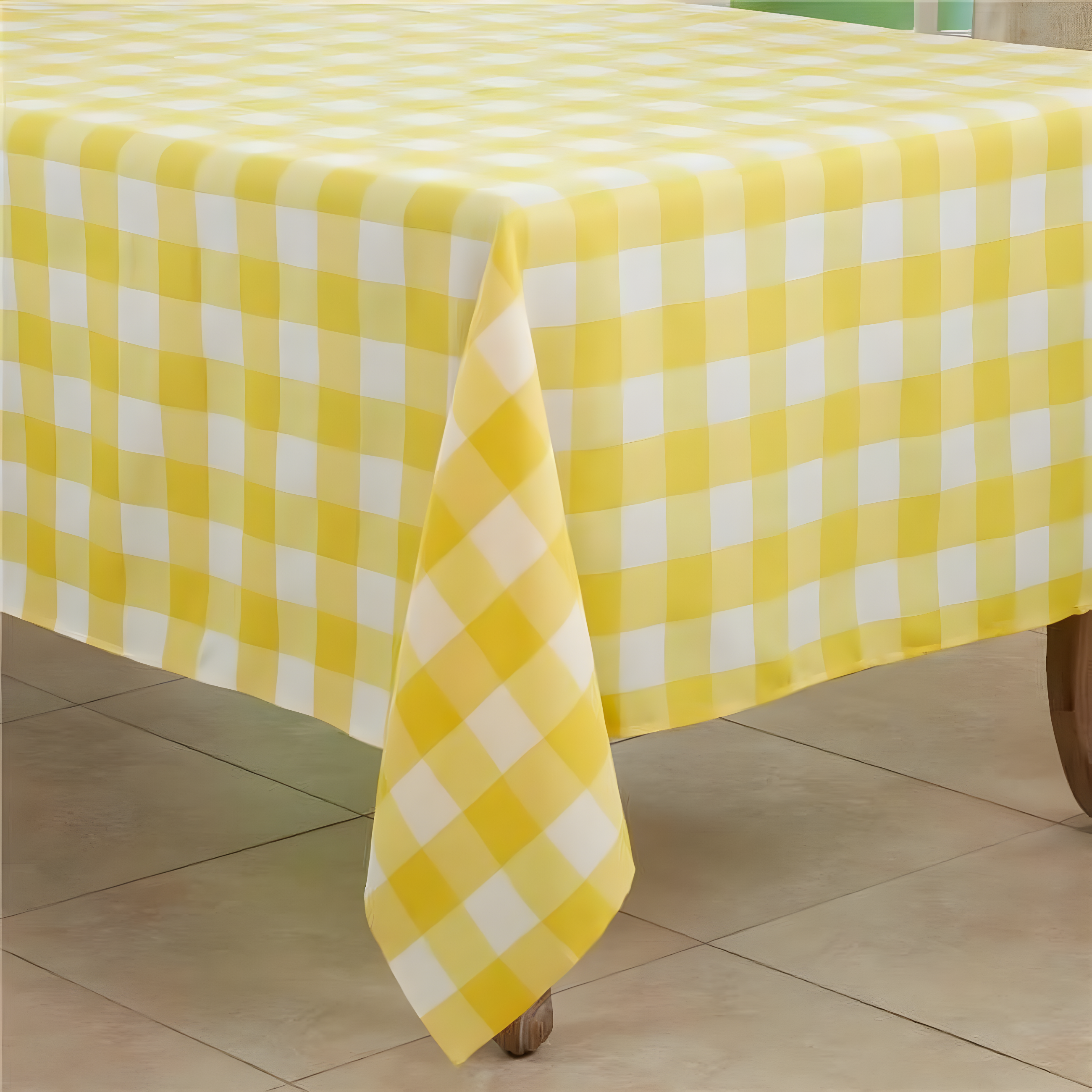 Yellow and White Plaid Cotton Blend Square Tablecloth