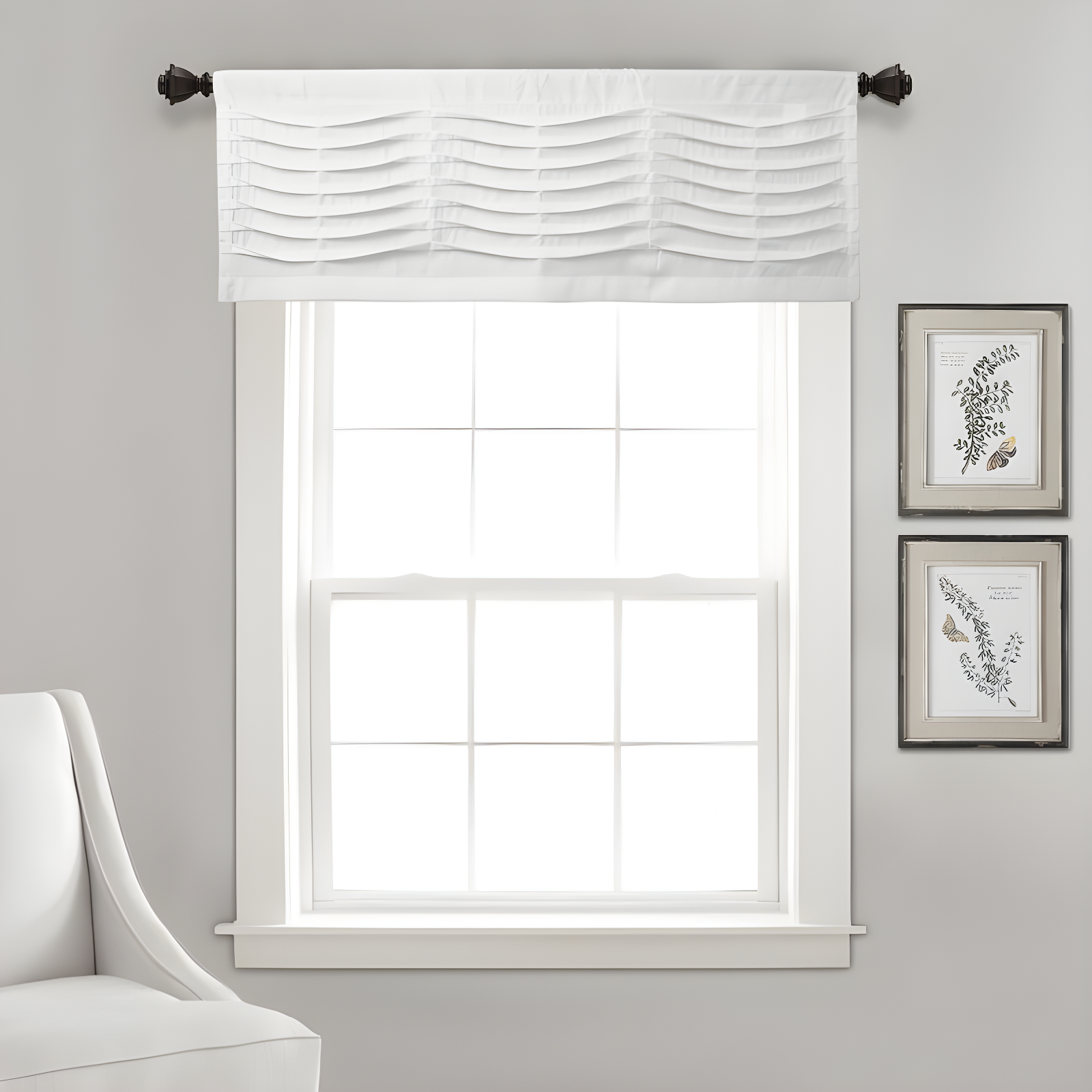 White Wave Texture Rod Pocket Valance Curtain