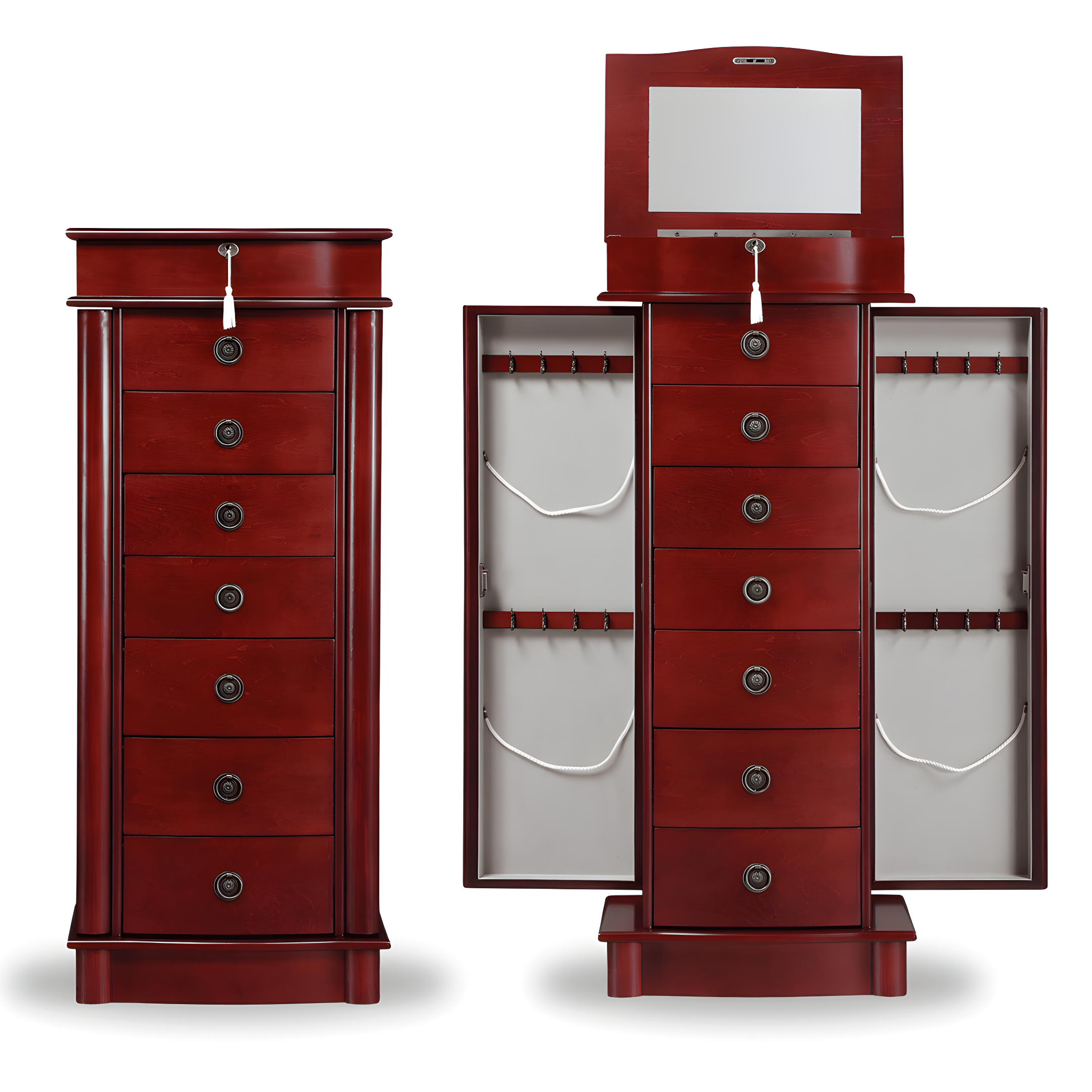 Cherry Traditional Jewelry Armoire with Mirror and Felt Lining