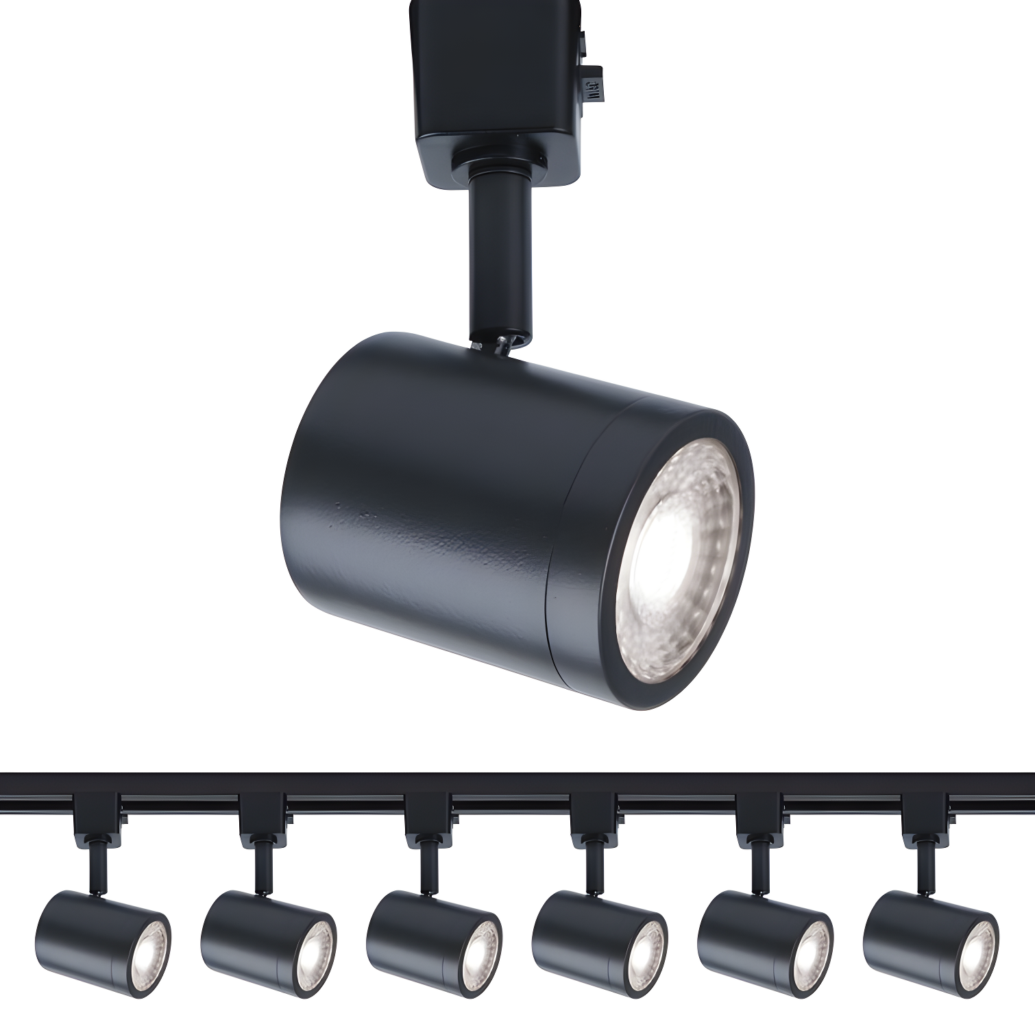 Sleek Black Aluminum 6-Light LED Track Lighting with Clear Glass Lens