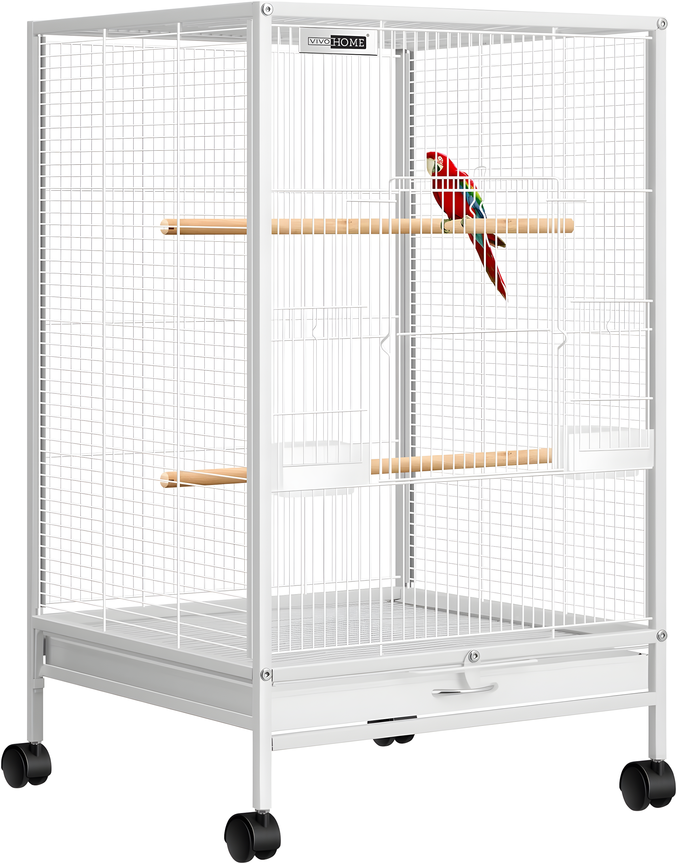 White 30-Inch Wrought Iron Bird Cage with Rolling Stand