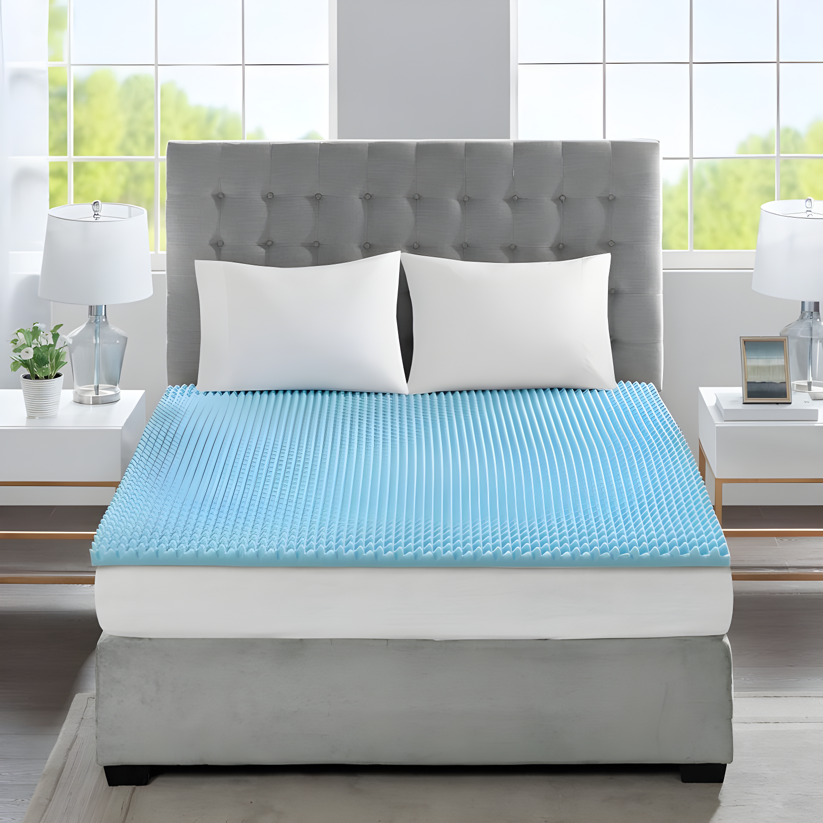 Twin XL Blue Gel Memory Foam Mattress Topper 1.5"