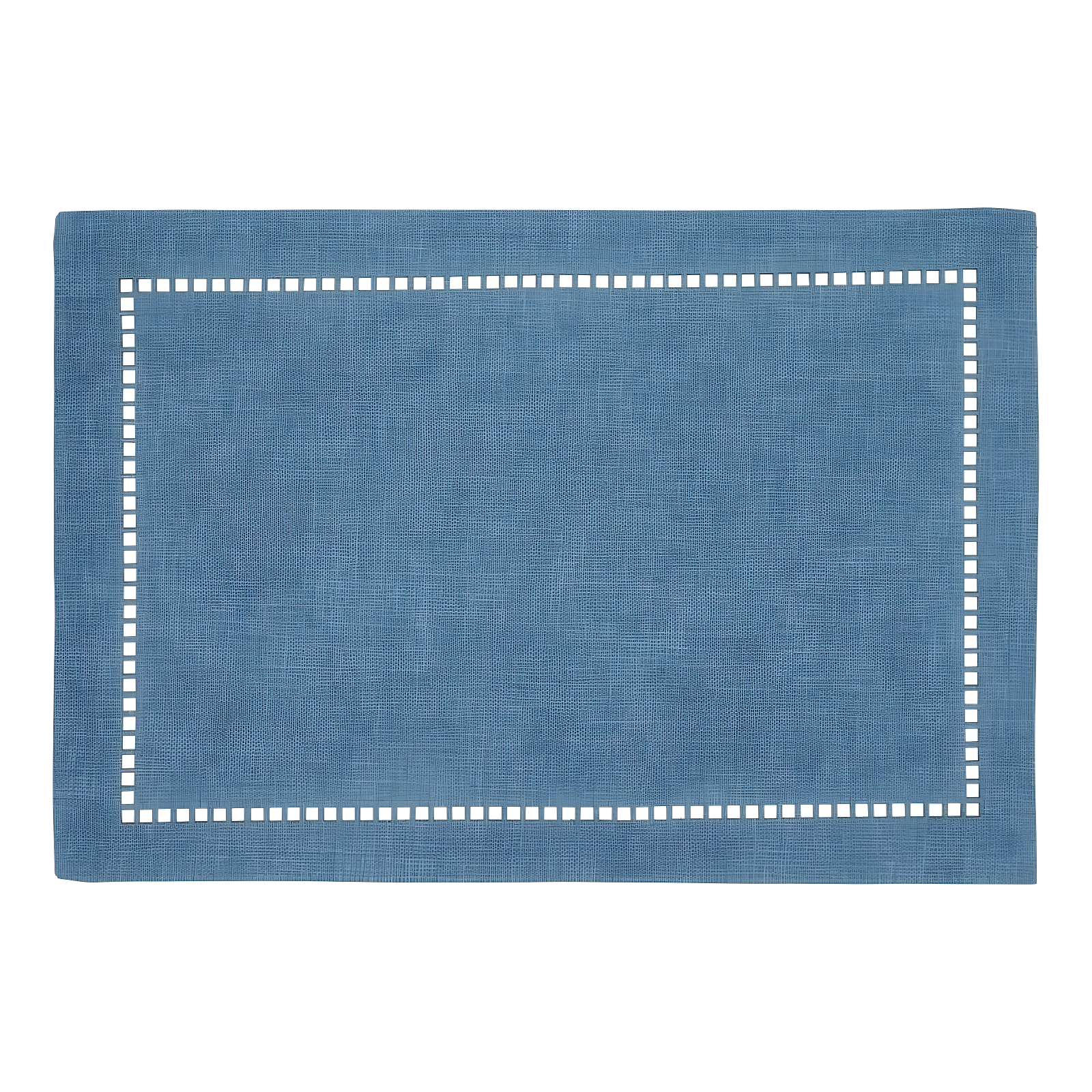 Blue Fabric Laser-Cut Hemstitch Placemats Set of 4