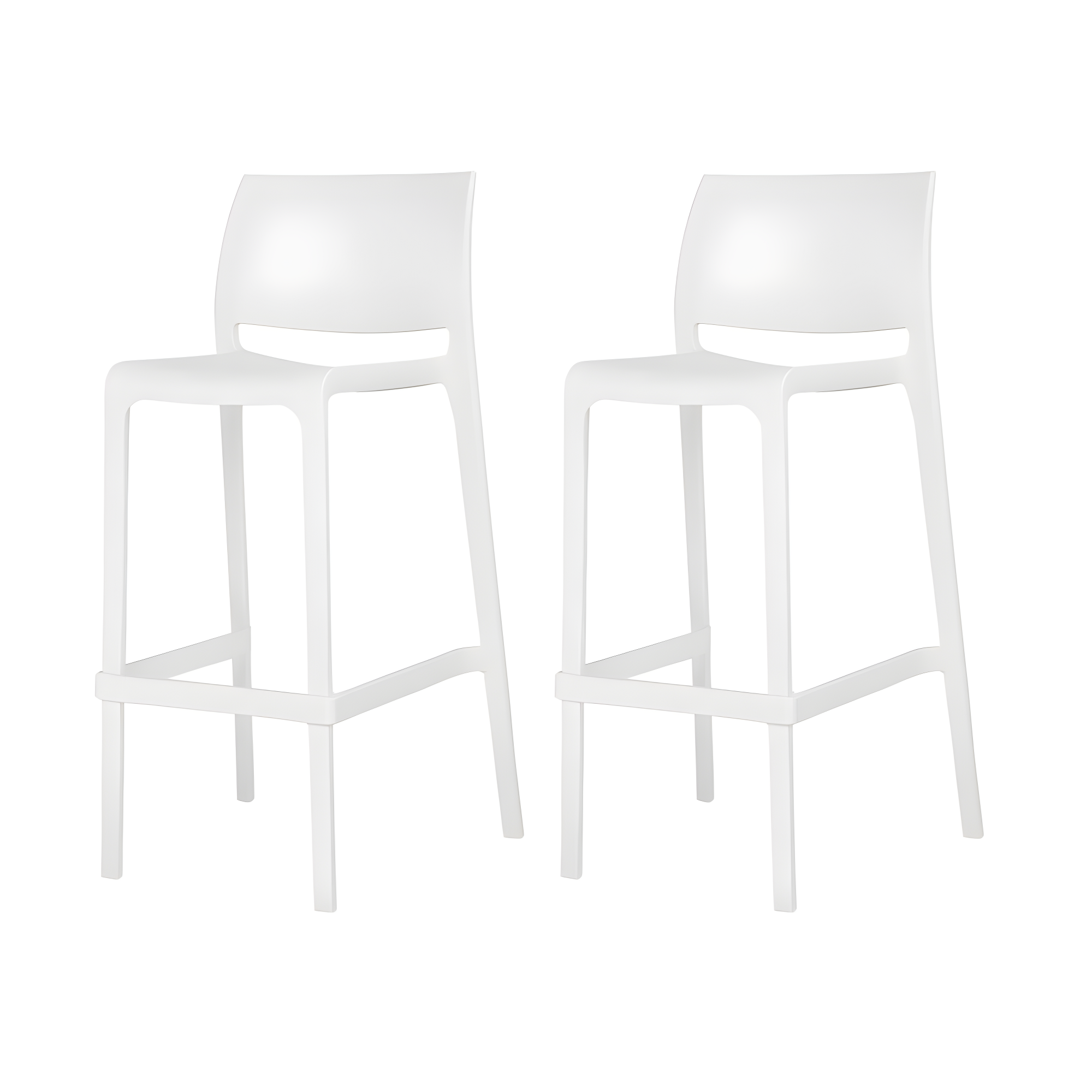 Sensilla Simple Elegance White Resin Stackable Bar Stool, Set of 2