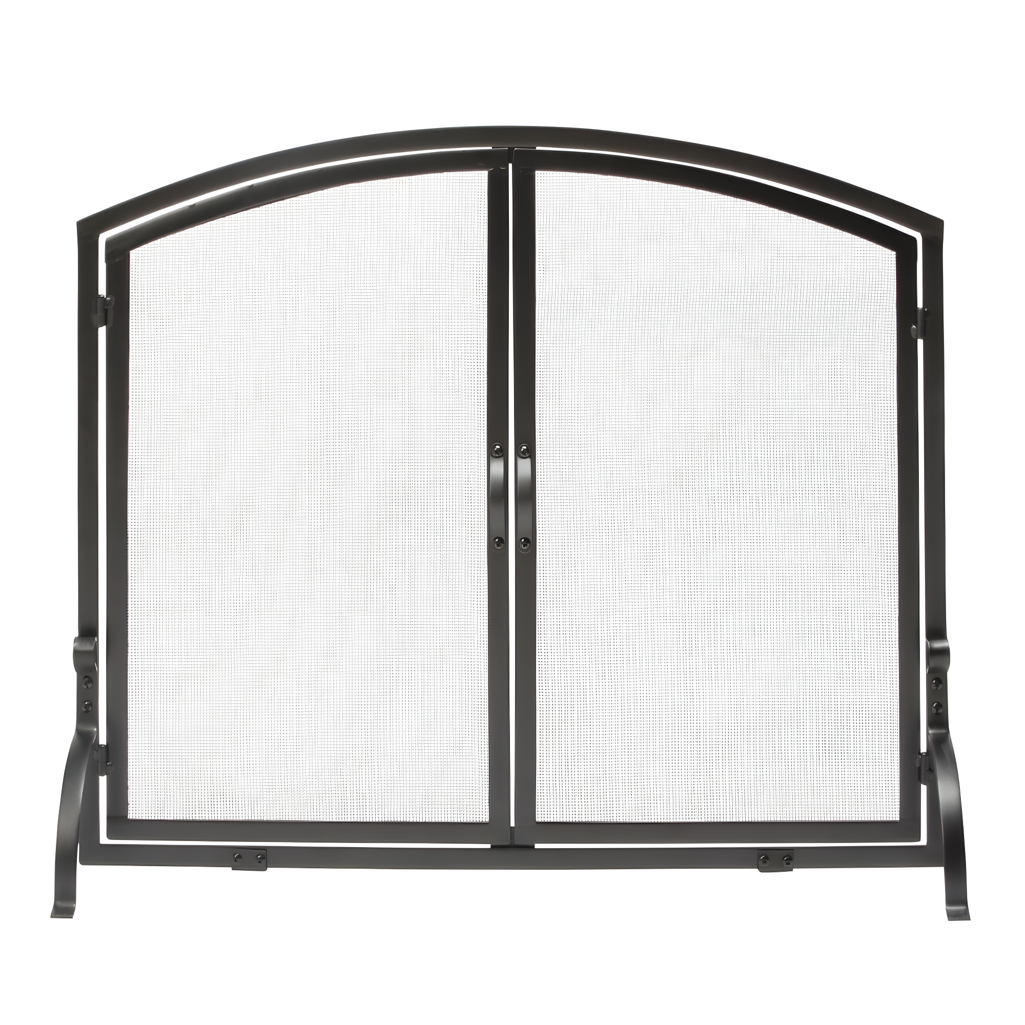 Medium Black Wrought Iron Single Panel Fireplace Screen with Doors