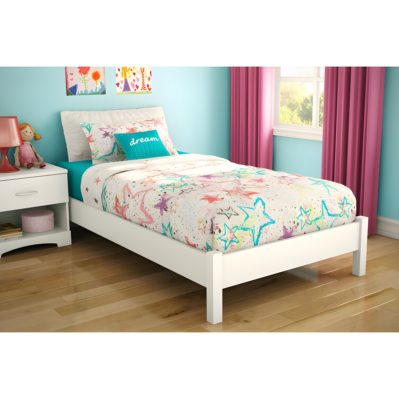 Sleek Pure White Full Platform Bed with Bold Legs