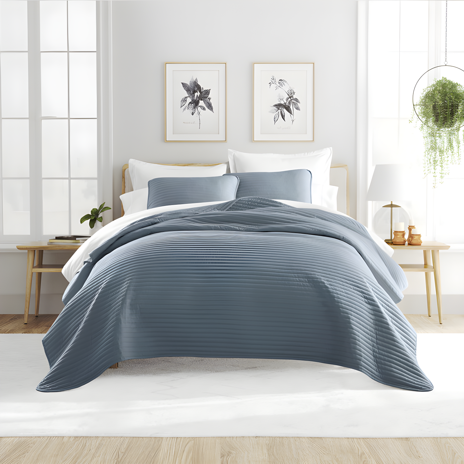 Dusk Blue Twin Reversible Microfiber Quilt Set