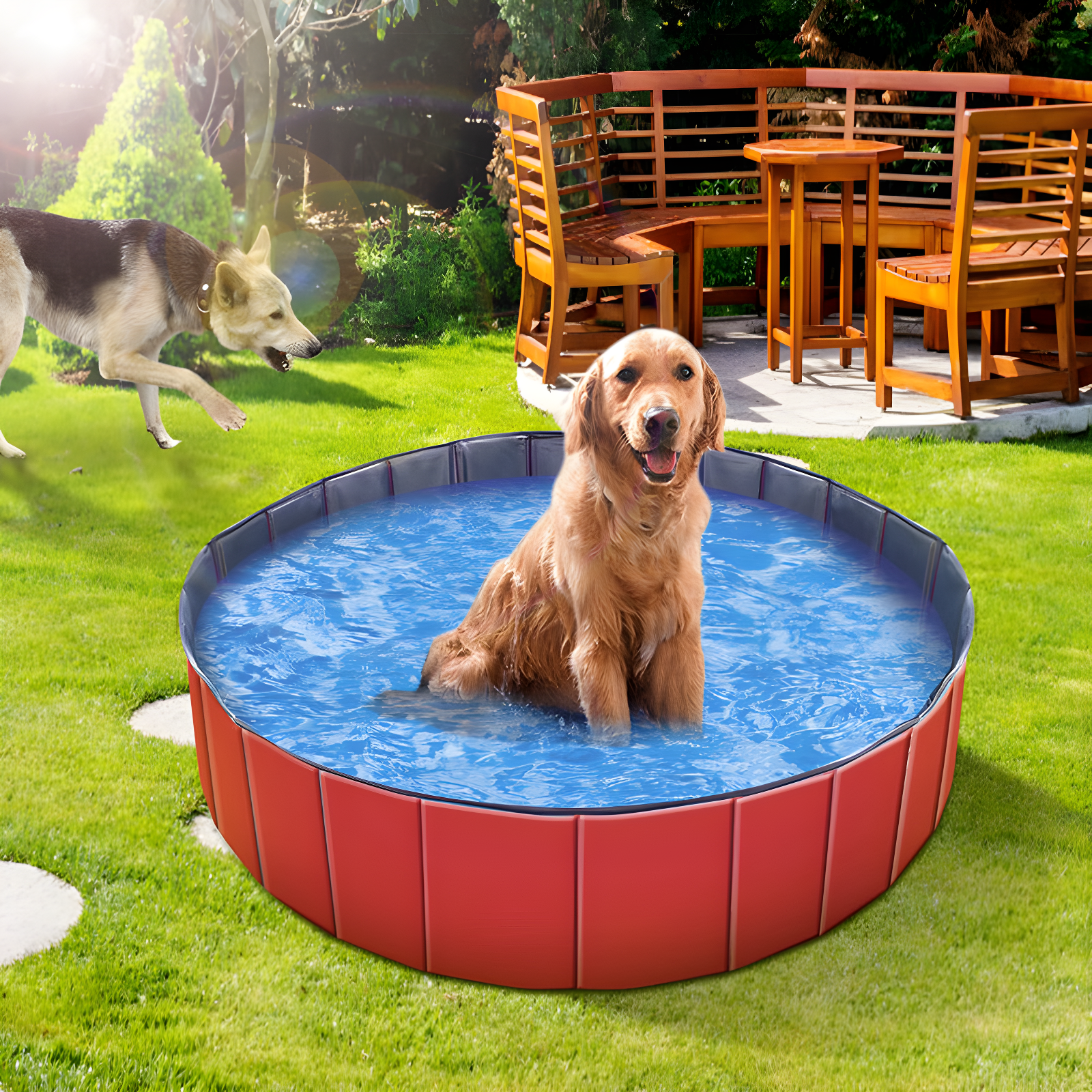 Red Foldable PVC Pet Swimming Pool 11.8"H x 63"W