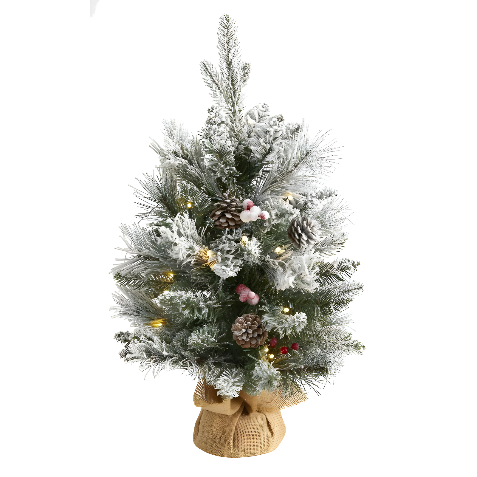 2ft White Flocked Pine Artificial Christmas Tree with Lights