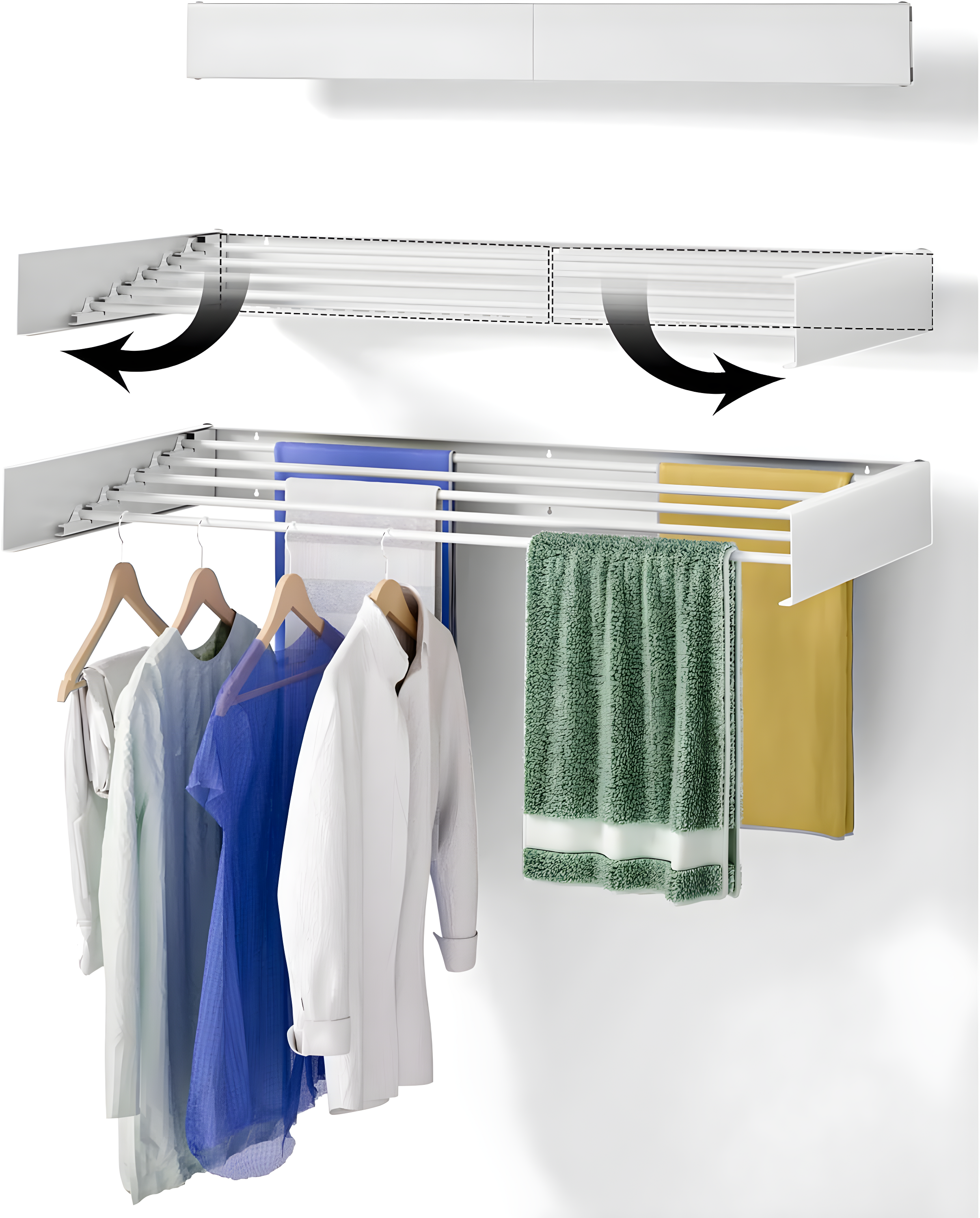 White 40" Wall Mounted Collapsible Drying Rack with Aluminum Rods