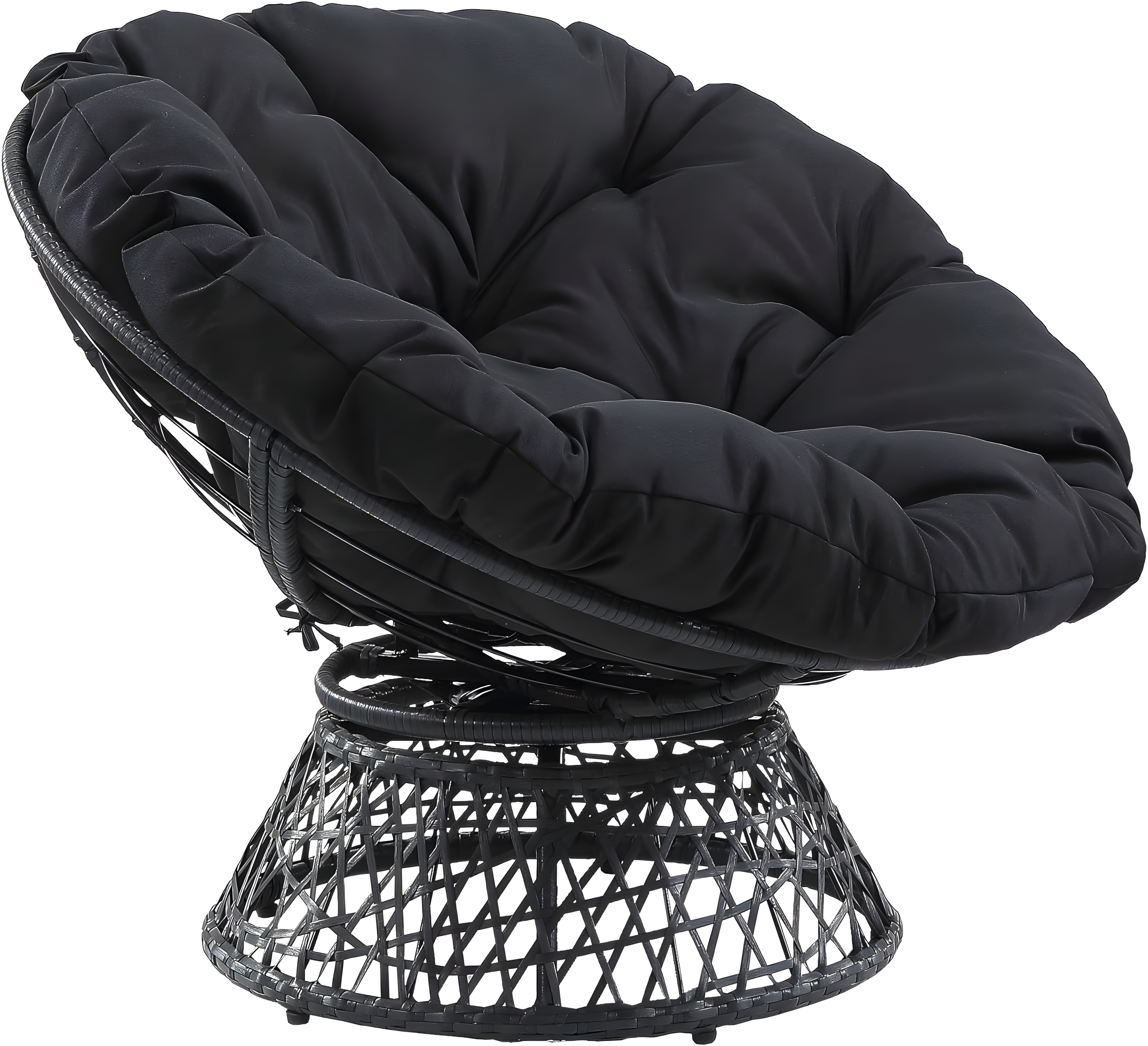 Black Handcrafted Metal Swivel Papasan Chair