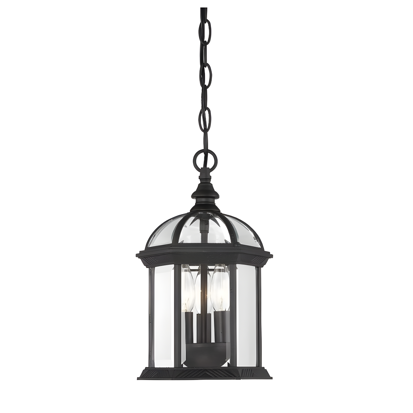 Kensington Textured Black 3-Light Outdoor Pendant with Clear Glass