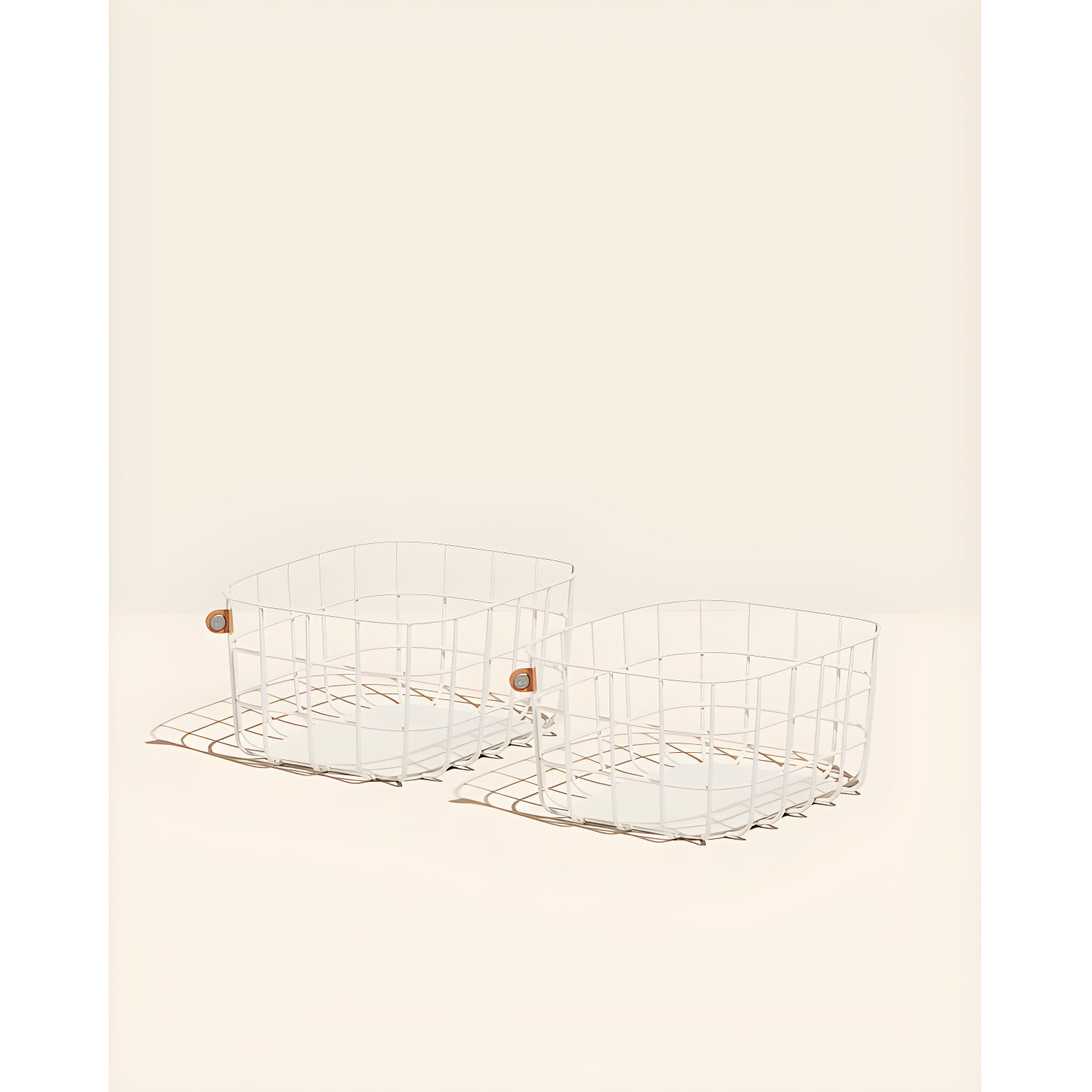 Cream Matte Steel Rectangular Storage Baskets, Set of 2