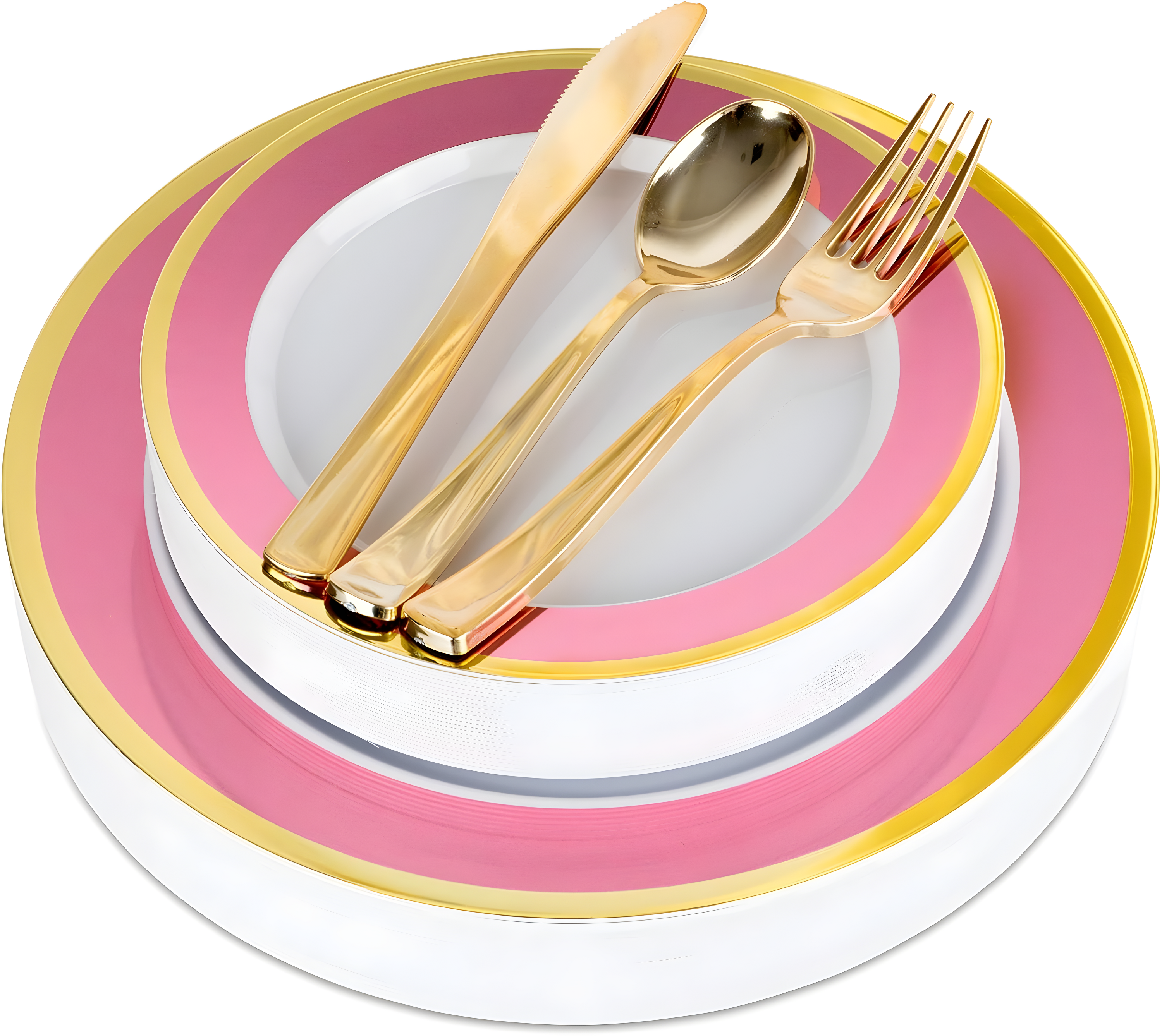 125-Piece White, Pink, and Gold BPA-Free Disposable Dinnerware Set