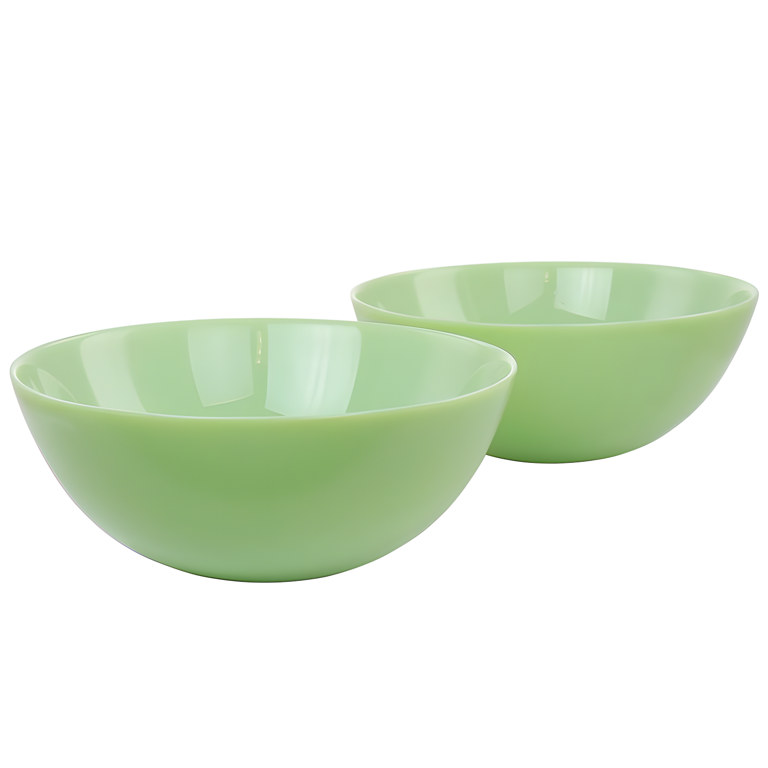 Jade Green Glossy Jadeite Glass Serving Bowls, Set of 2