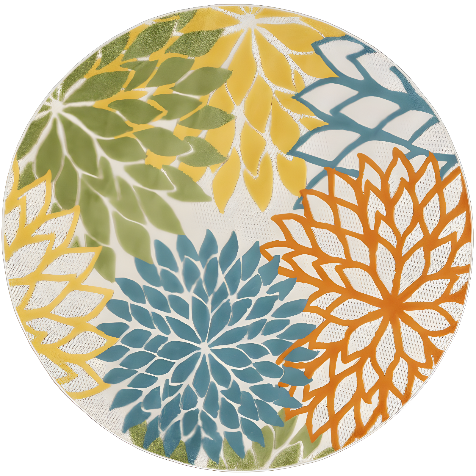 Turquoise Multicolor Floral Synthetic Round Outdoor Rug 4 ft