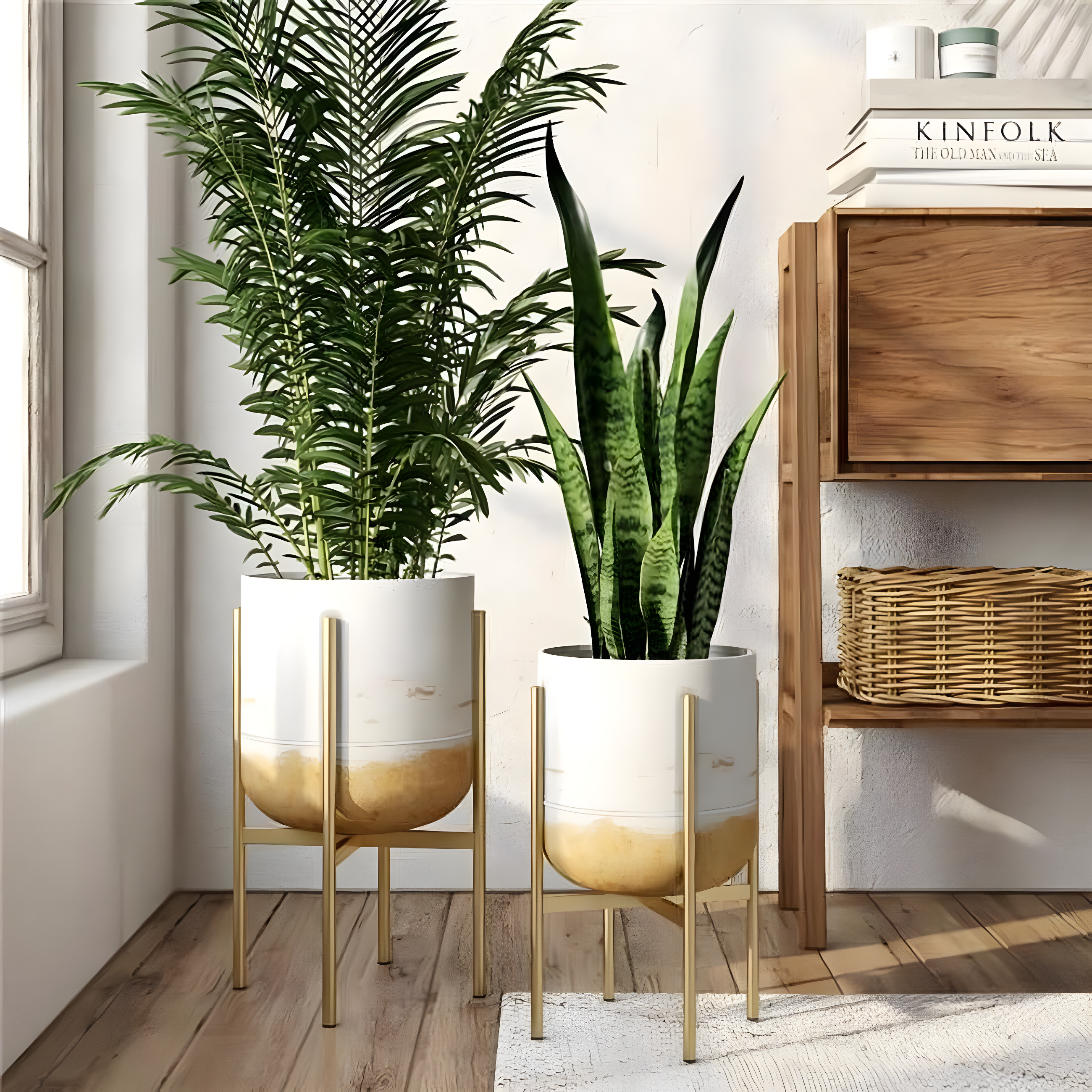 Paloma White and Gold Metal Indoor Planters Set