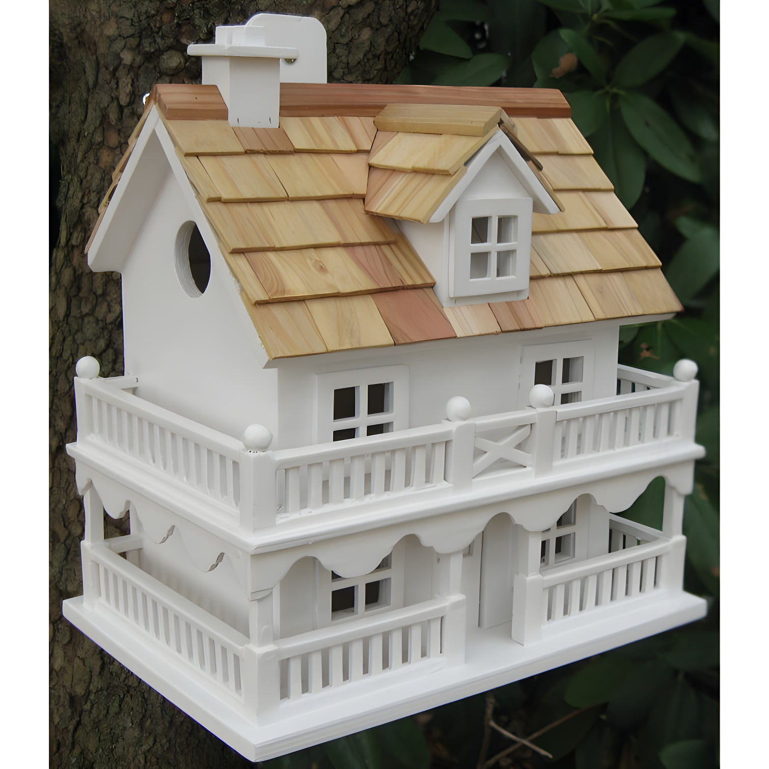 Victorian White Wood Shingle Roof Cottage Birdhouse