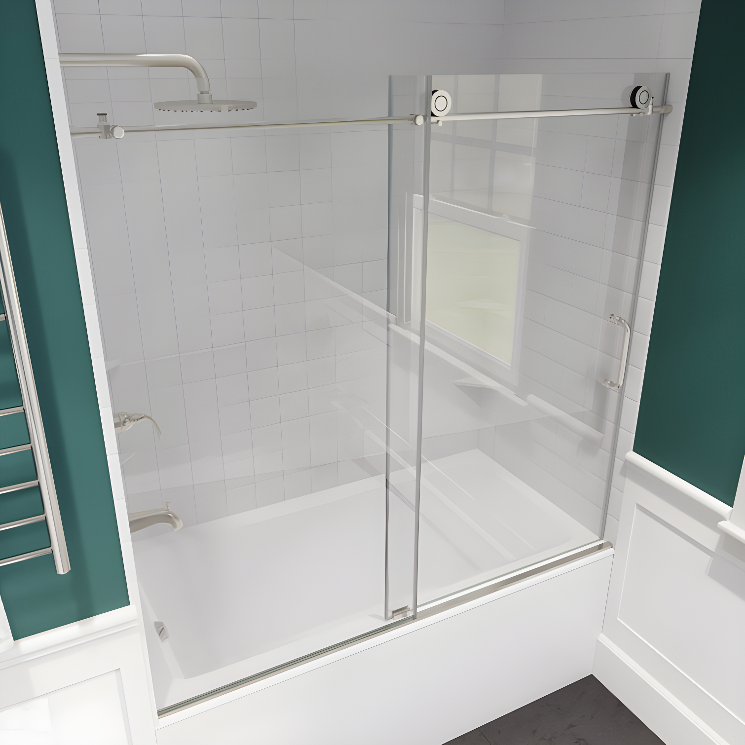 Don Series 60" Frameless Sliding Tub Door in Brushed Nickel