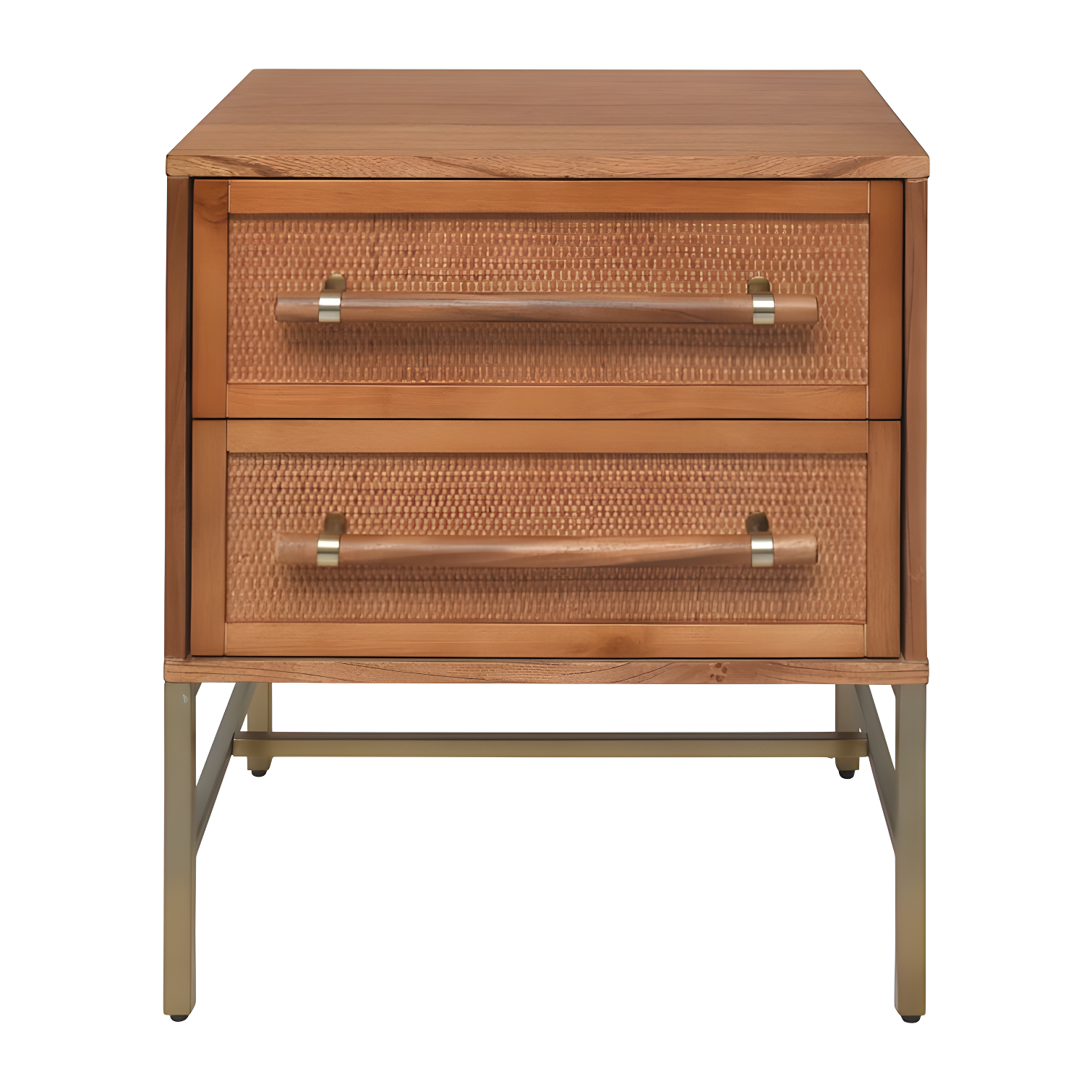 Sophia Light Blonde Rattan 2-Drawer Nightstand with Brass Accents