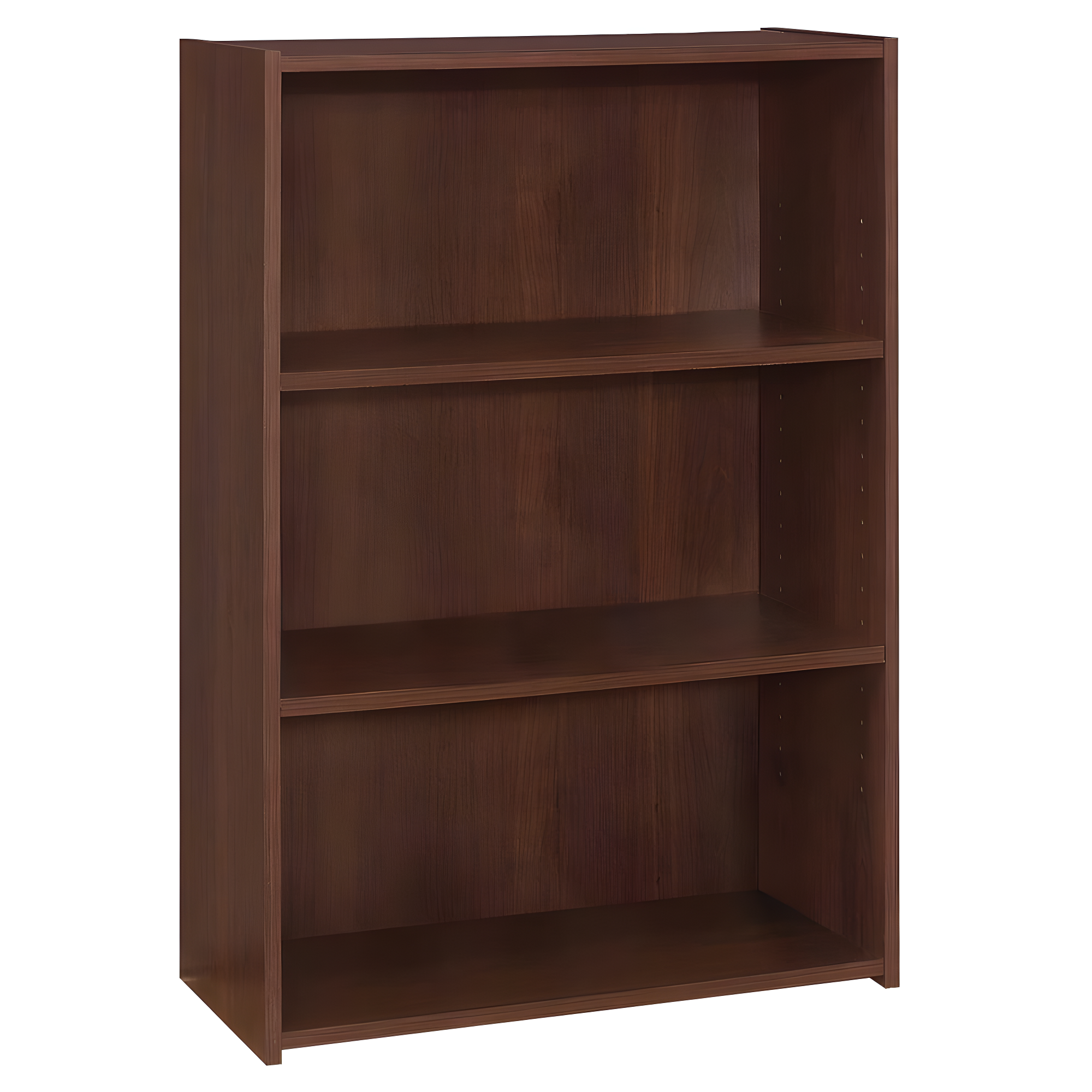 Brown Adjustable Three-Tier Wood Bookcase, 36"