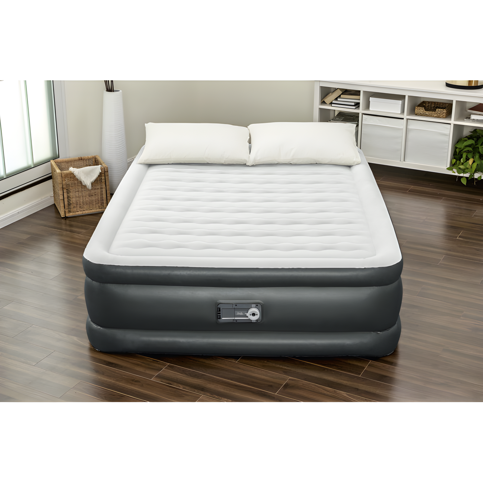 Queen Black and White Raised Inflatable Air Mattress with Pump