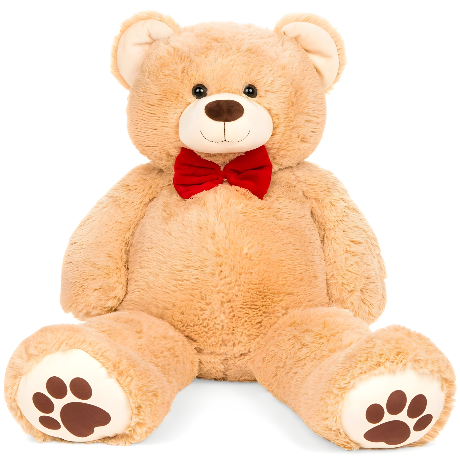 Giant Brown Plush Teddy Bear with Red Bow Tie