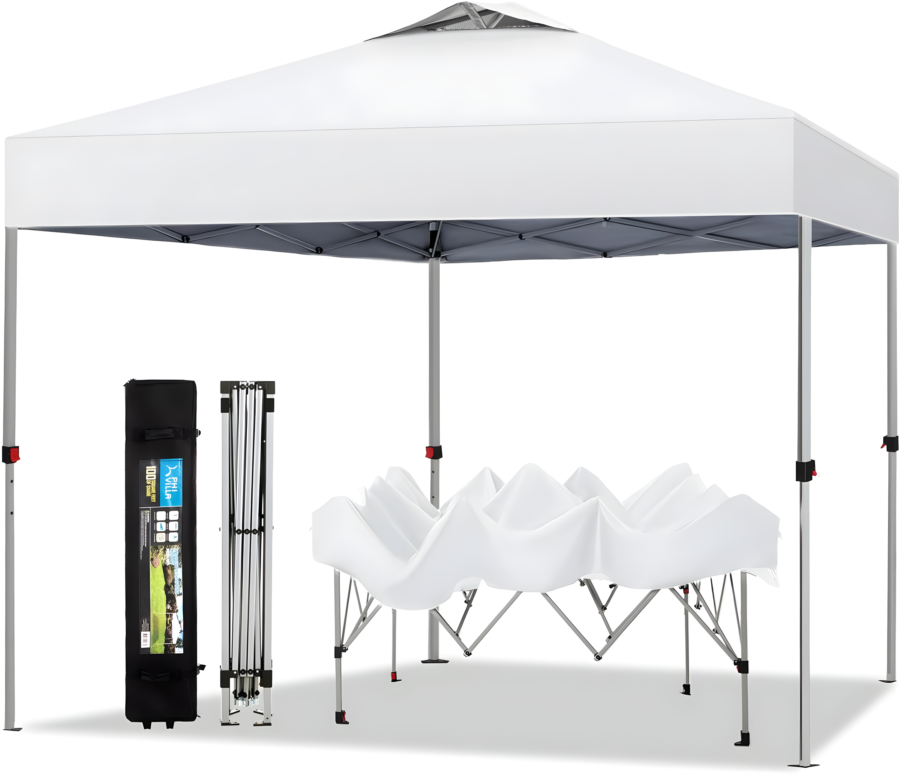 White 10x10 Adjustable Height Pop-Up Canopy Tent with Wheeled Bag