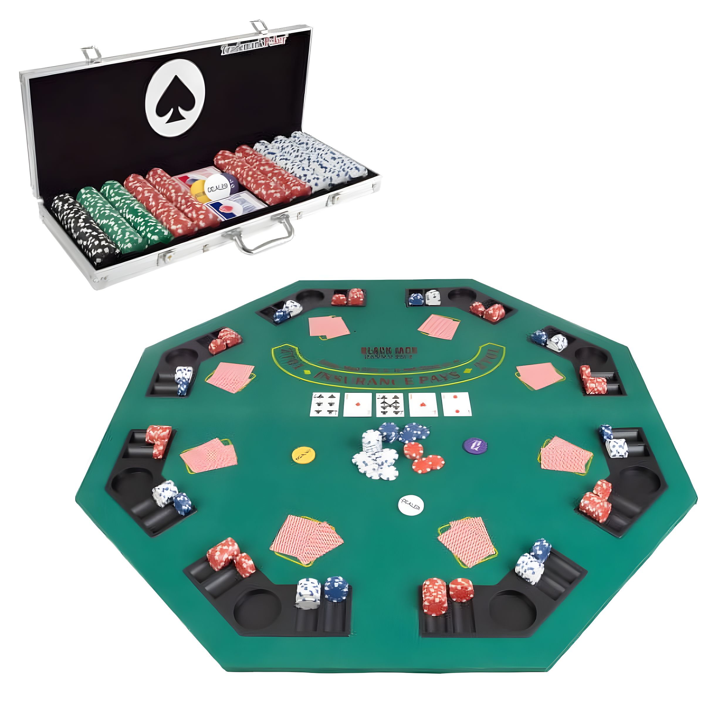 48-Inch Green Felt Foldable Poker Table Top with 500 Chips Set